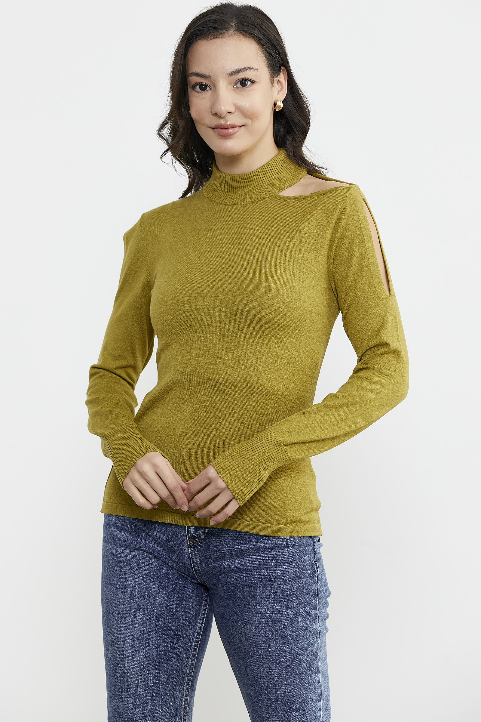 Kol Detaylı Triko Kazak - Yeşil (2) Sementa