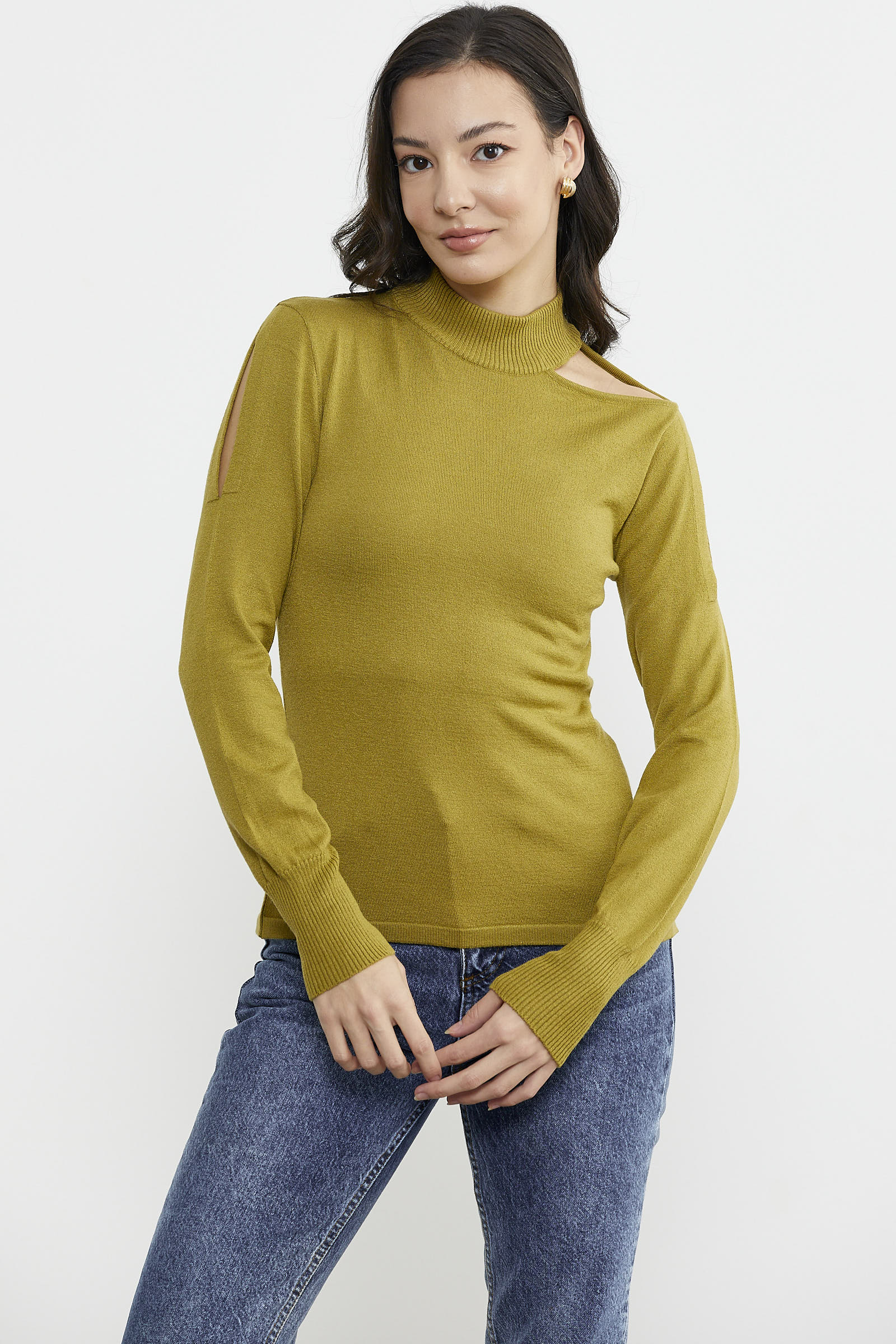 Kol Detaylı Triko Kazak - Yeşil (3) Sementa