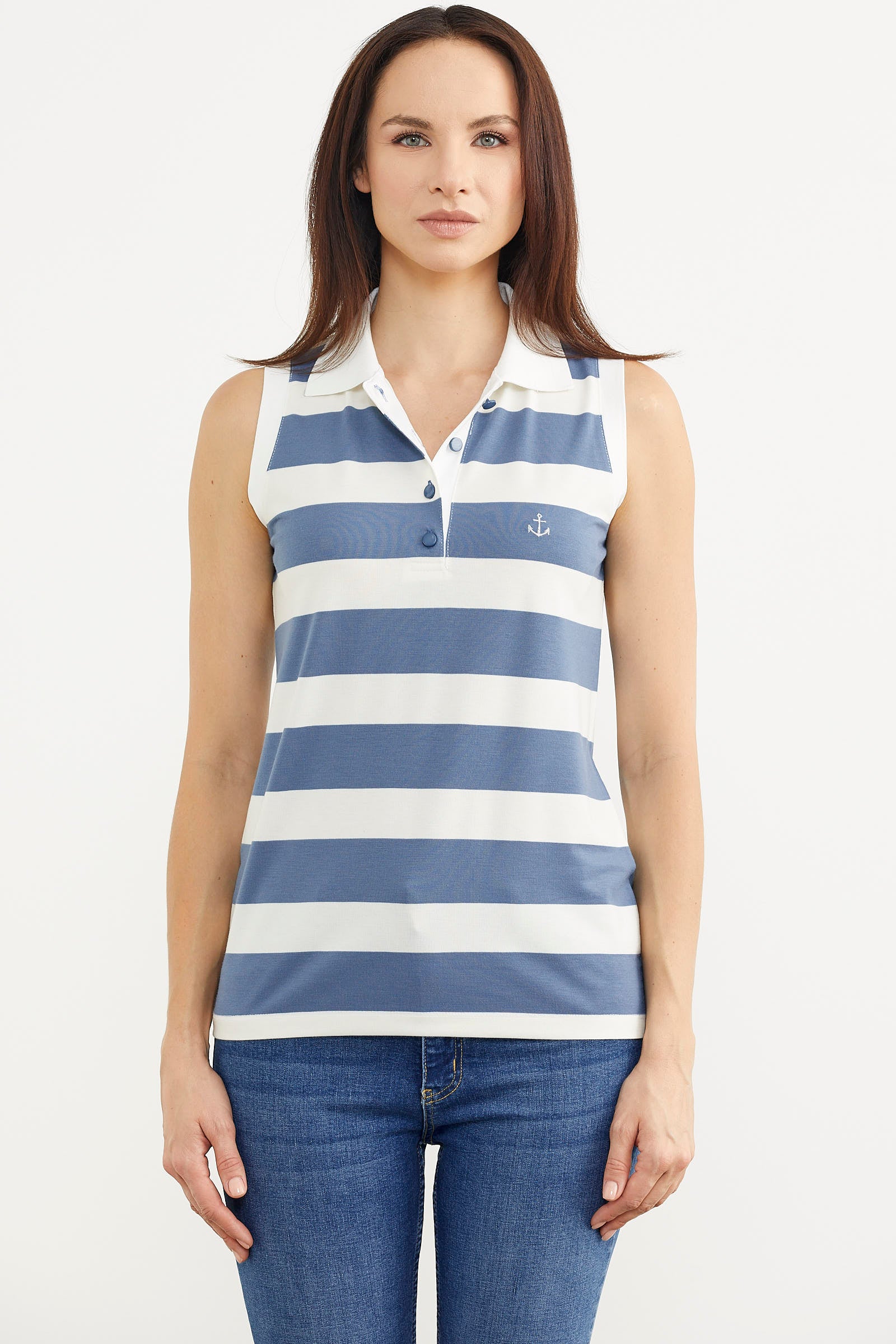 Kolsuz Polo Yaka Çizgili Tişört - Indigo (1) Sementa