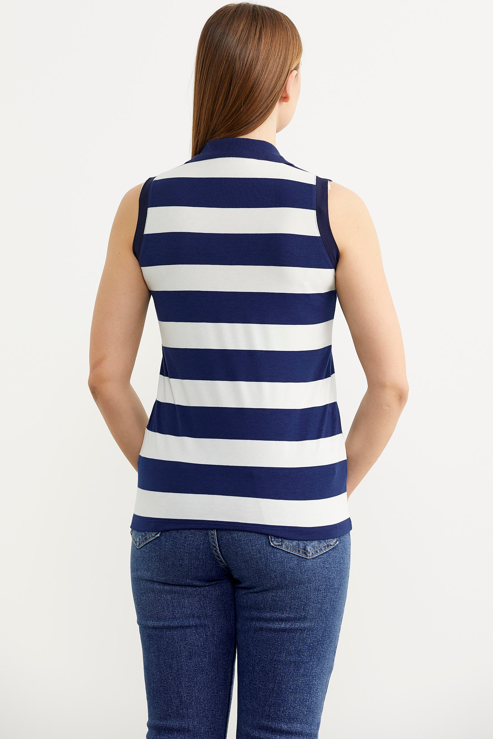 Kolsuz Polo Yaka Çizgili Tişört - Lacivert (4) Sementa