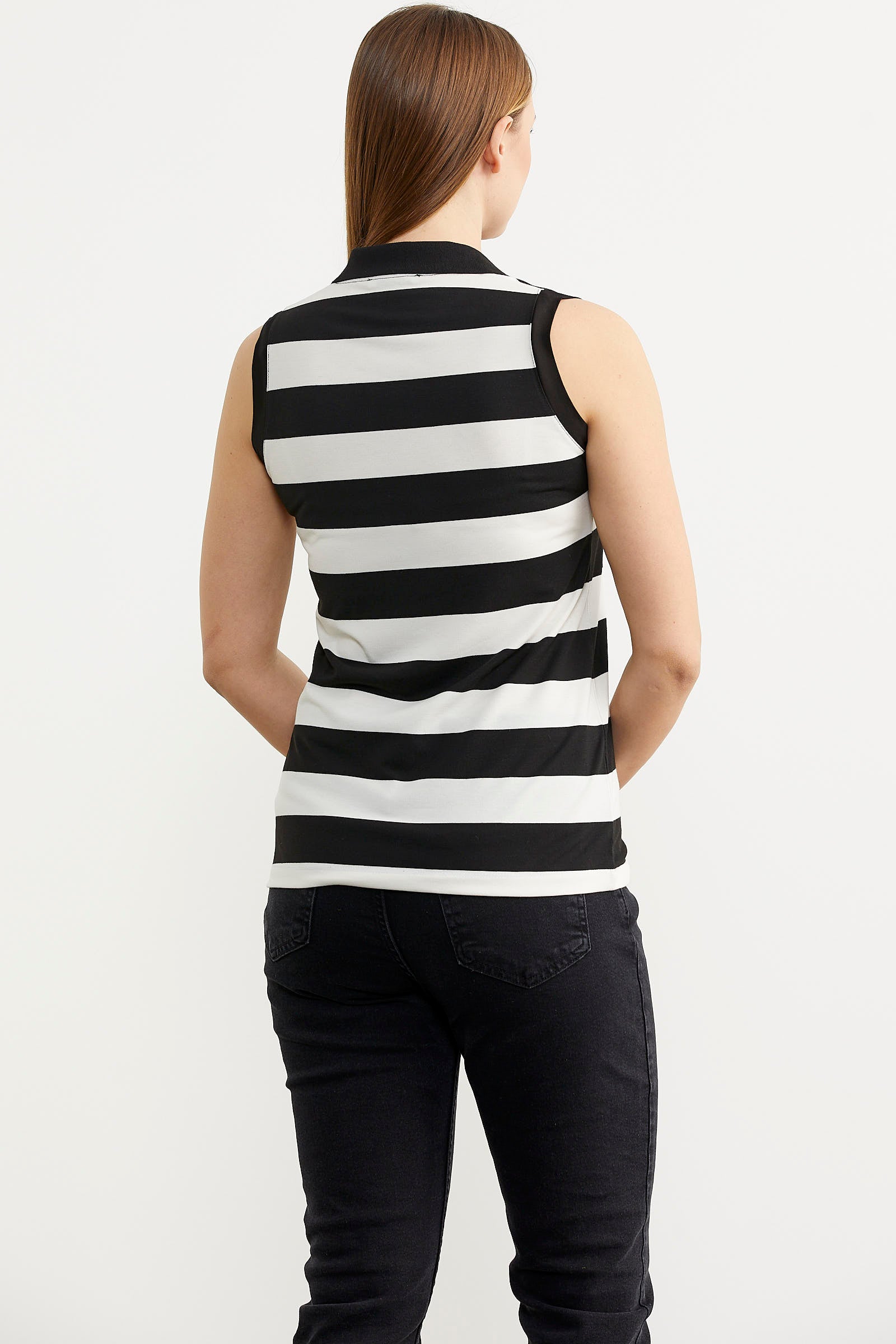 Kolsuz Polo Yaka Çizgili Tişört - Siyah (5) Sementa