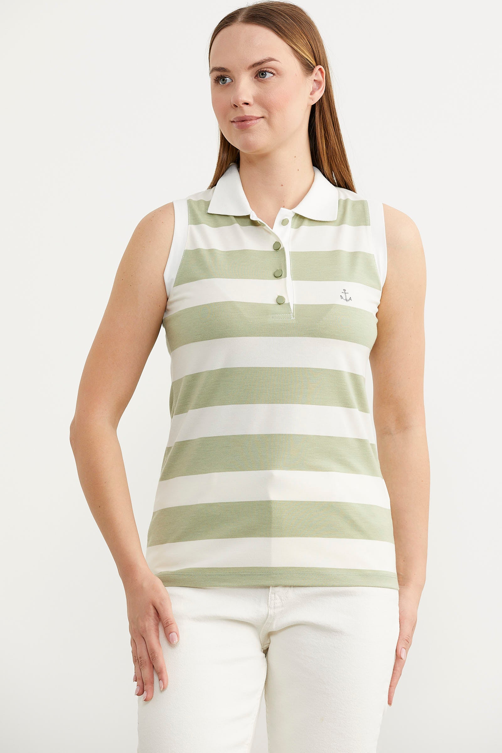 Kolsuz Polo Yaka Çizgili Tişört - Yeşil (2) Sementa