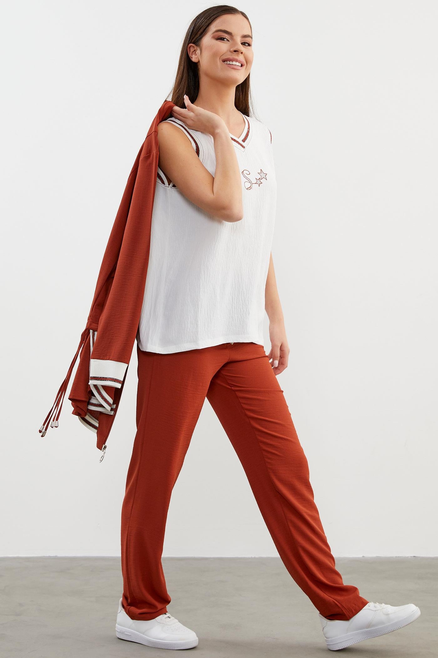 Krep Geniş Kalıp Üçlü Takım - Kiremit (6) Sementa