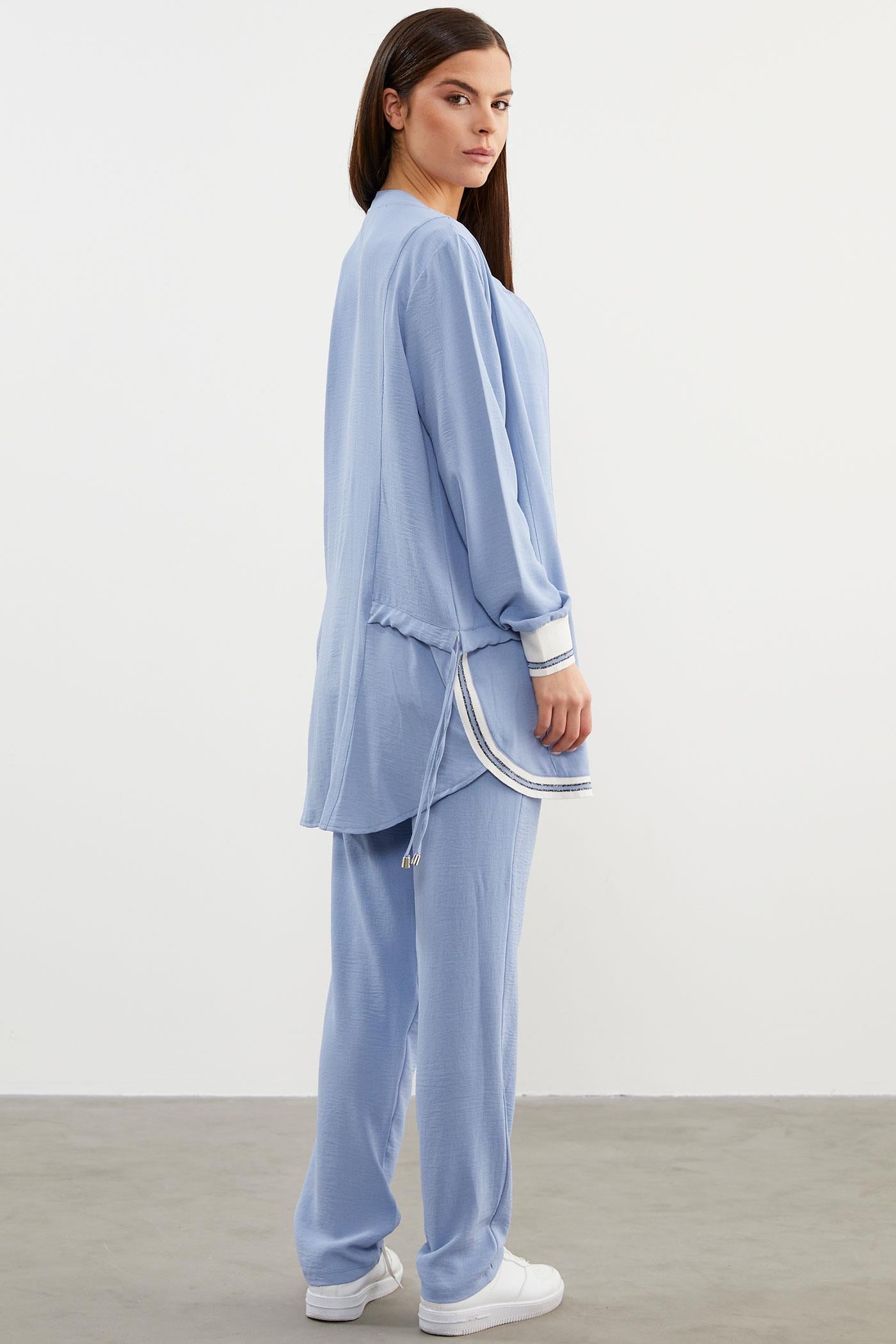 Krep Geniş Kalıp Üçlü Takım - Mavi (6) Sementa