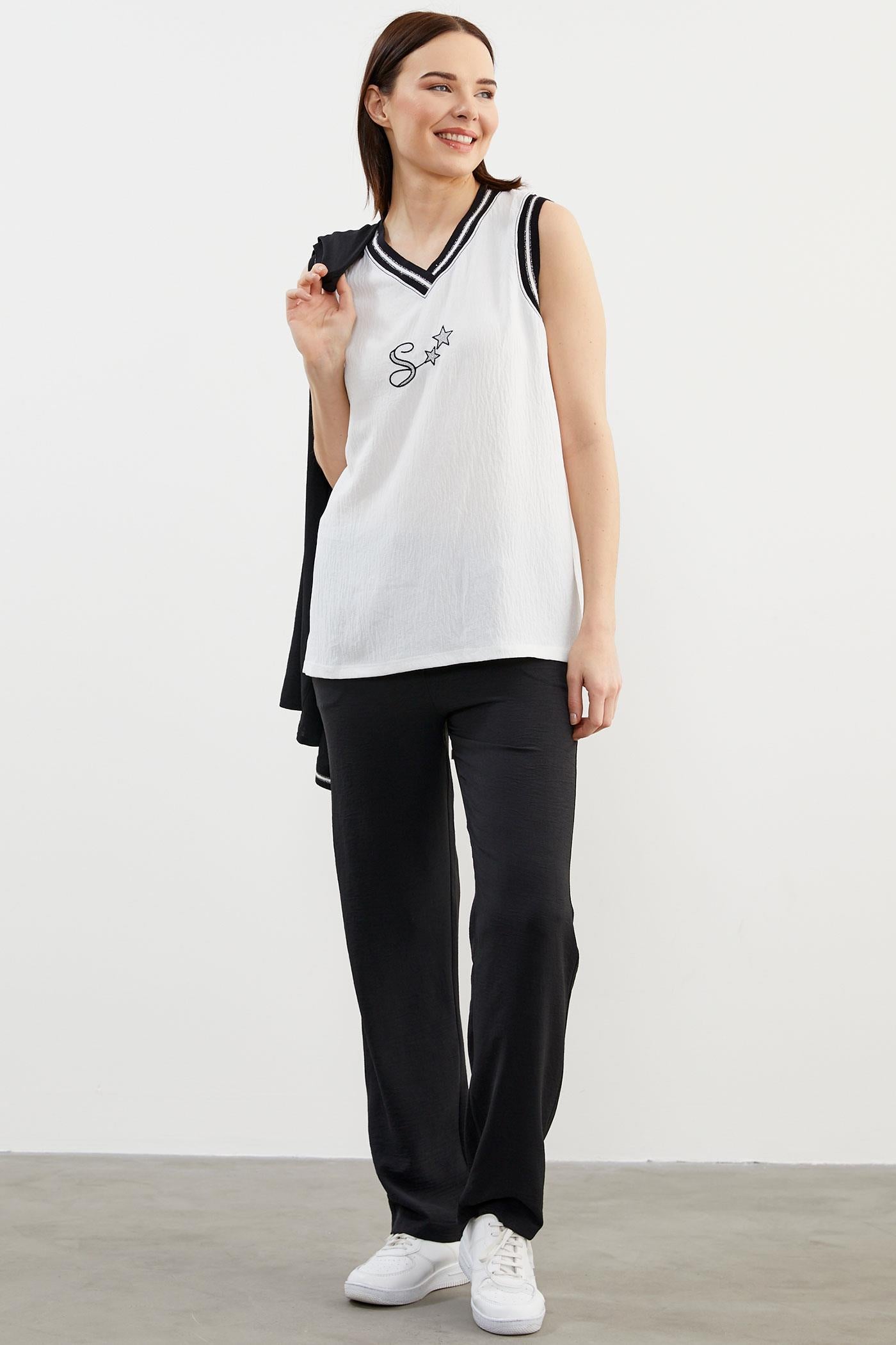 Krep Geniş Kalıp Üçlü Takım - Siyah (6) Sementa