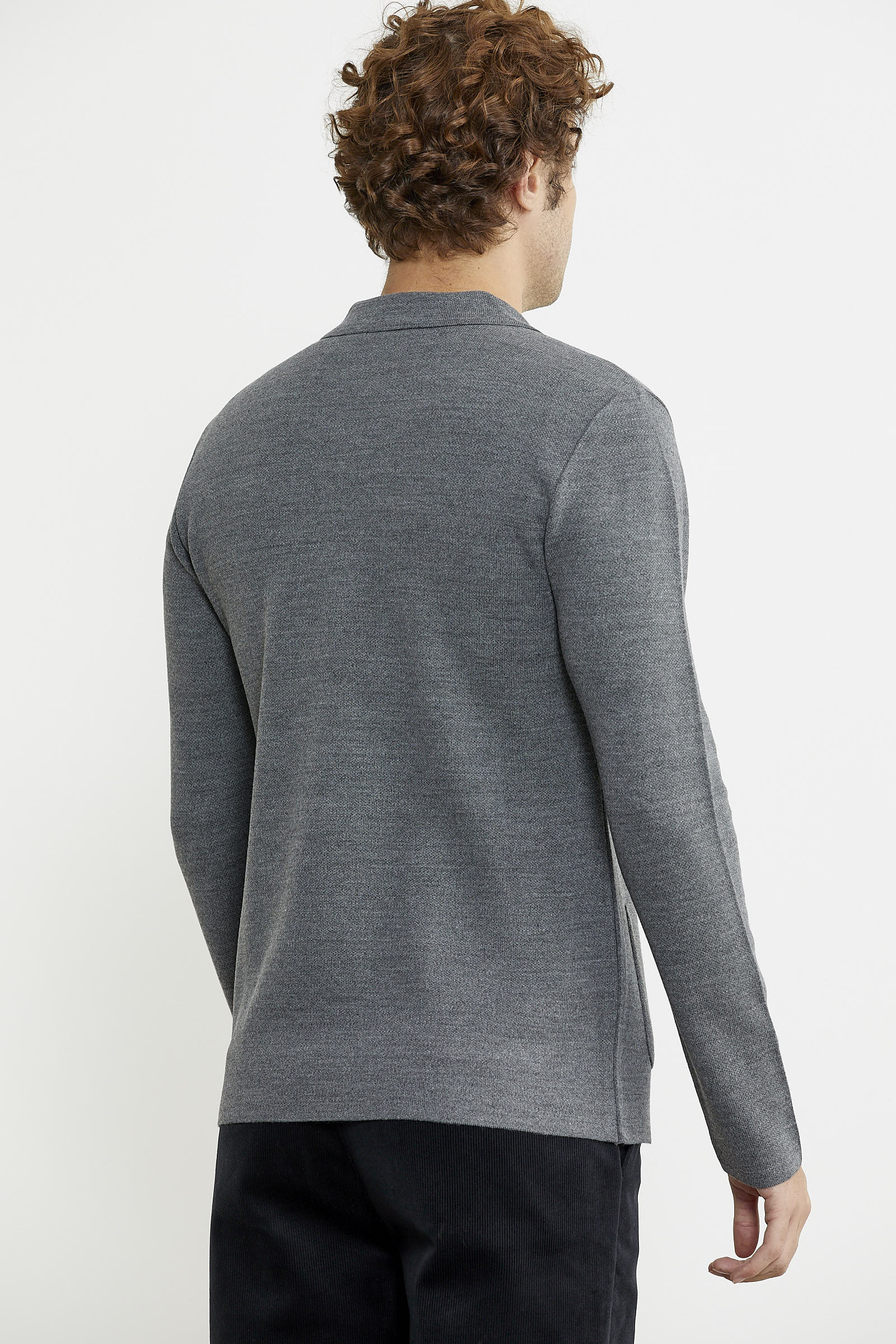 Kruvaze Düğmeli Yünlü Triko Ceket - Füme - Sementa