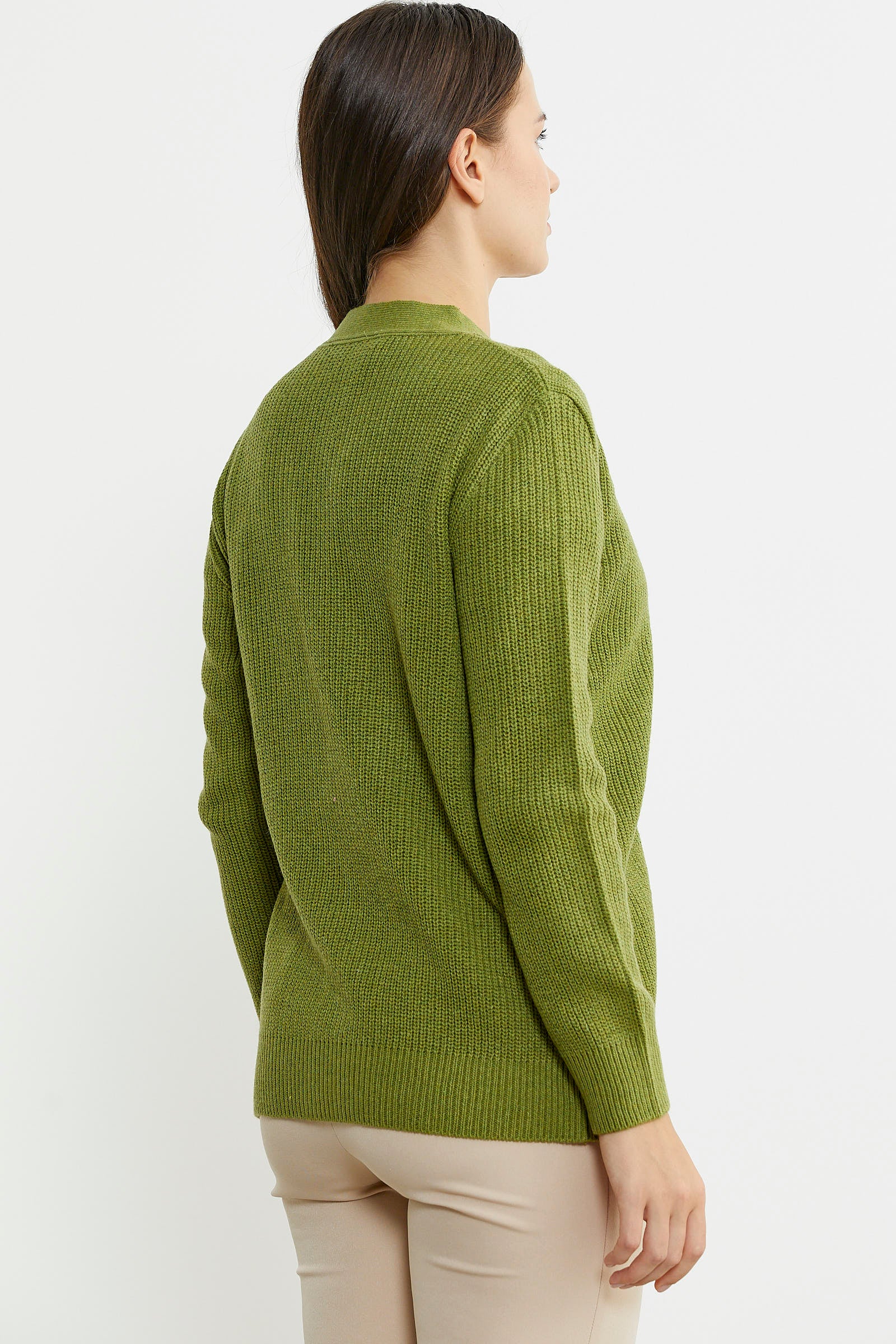 Kuruvaze Kuşaklı Yün Triko Hırka - Yeşil - Sementa