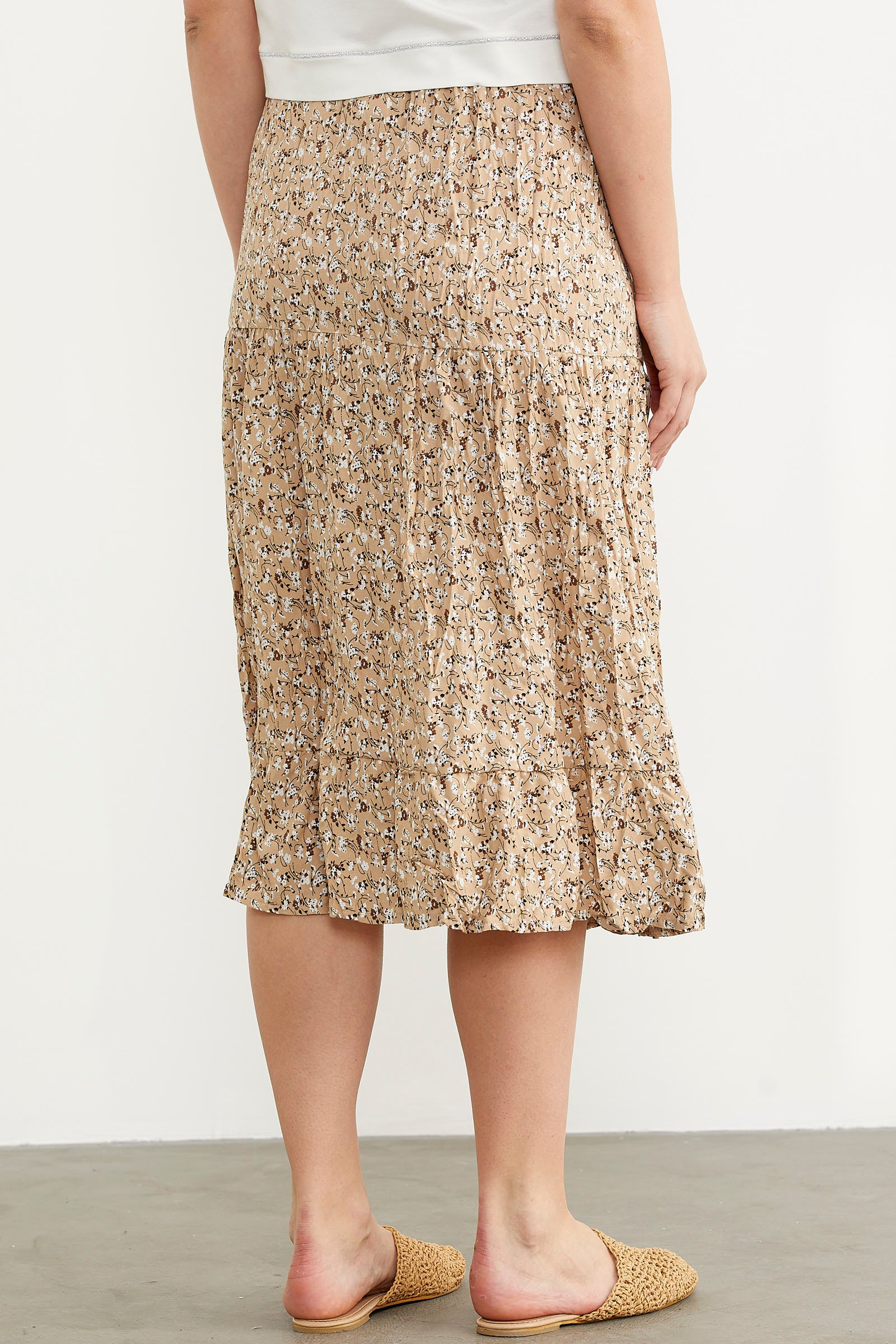 Lastikli Önden Düğmeli Desenli Etek - Kahve (6) Sementa