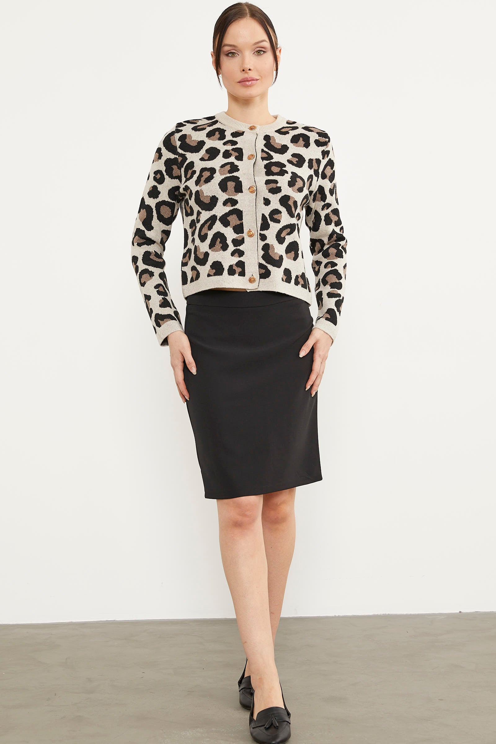 Leopar Desenli Triko Hırka - Bej (4) Sementa