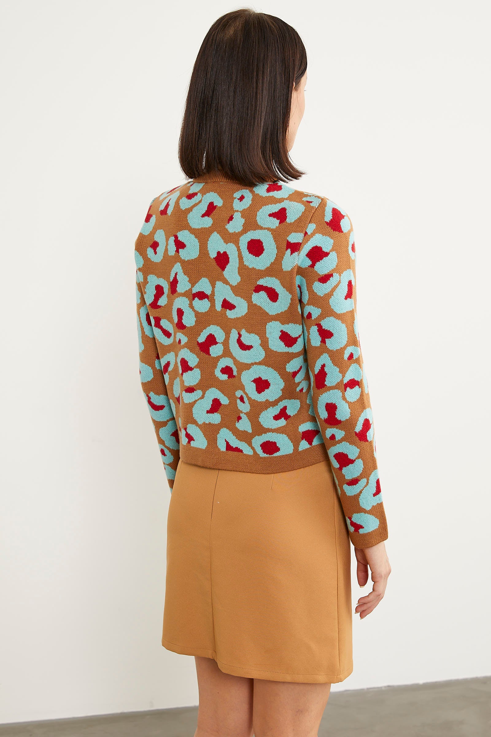 Leopar Desenli Triko Hırka - Kamel (8) Sementa