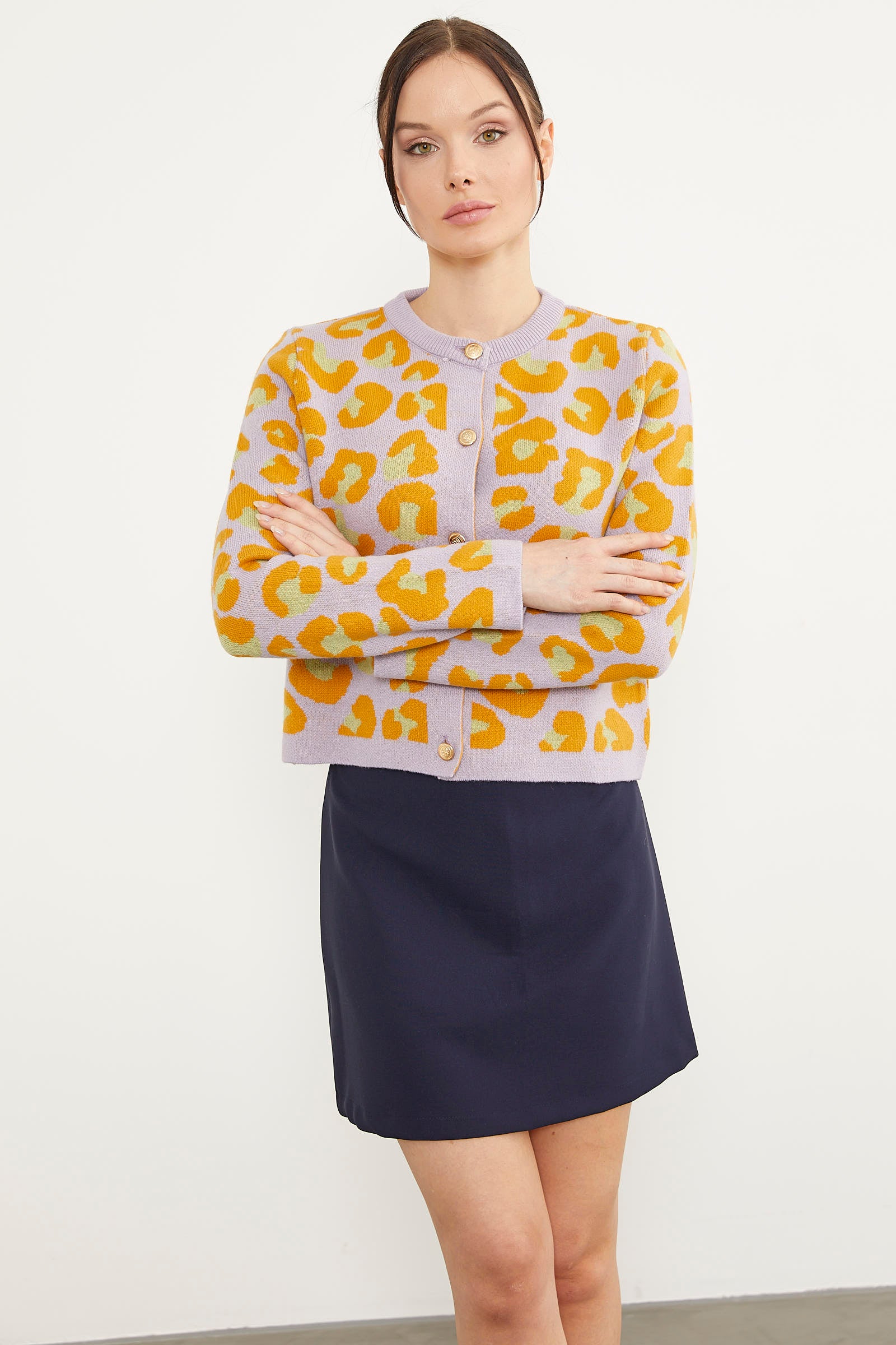 Leopar Desenli Triko Hırka - Lila (2) Sementa