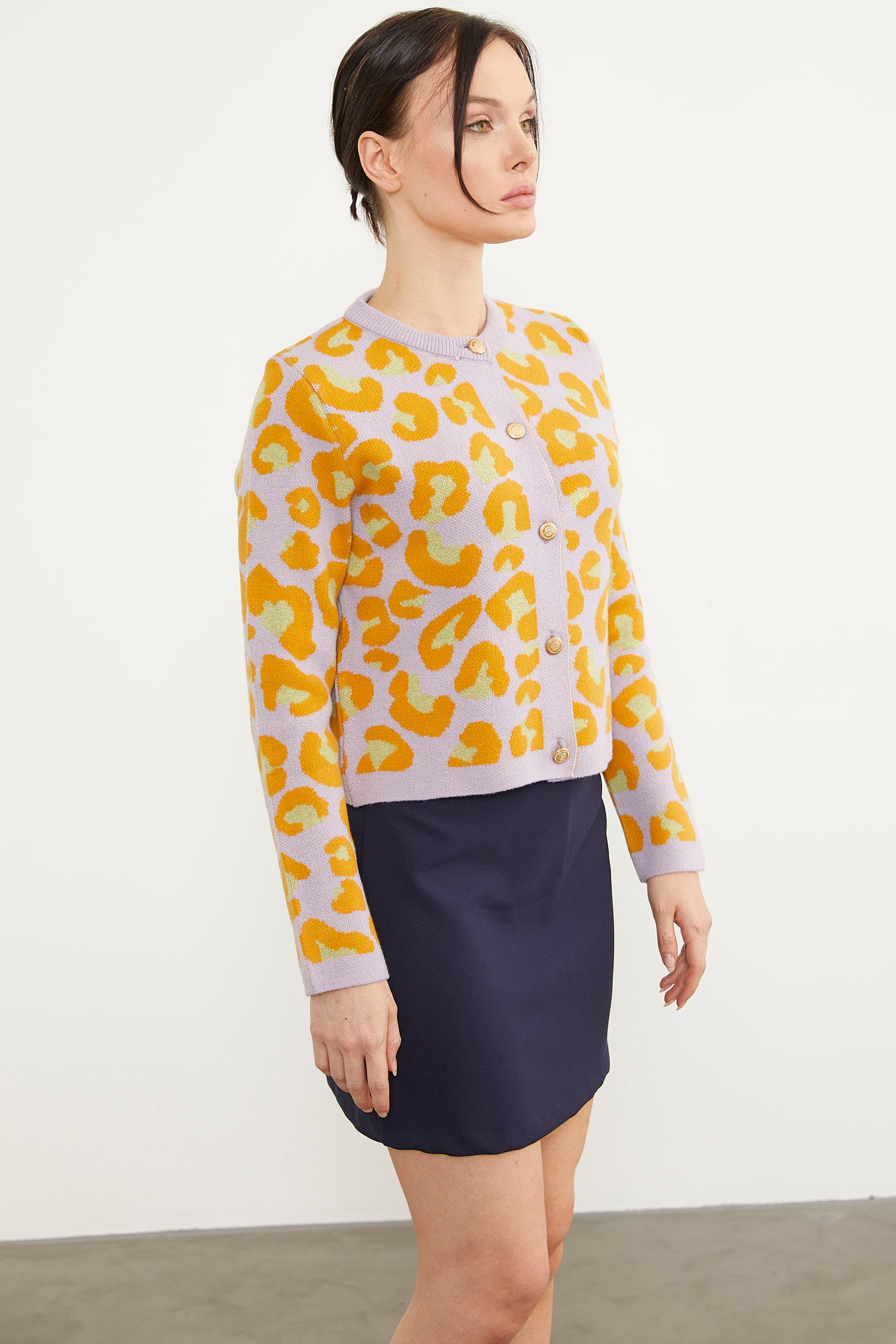 Leopar Desenli Triko Hırka - Lila (3) Sementa