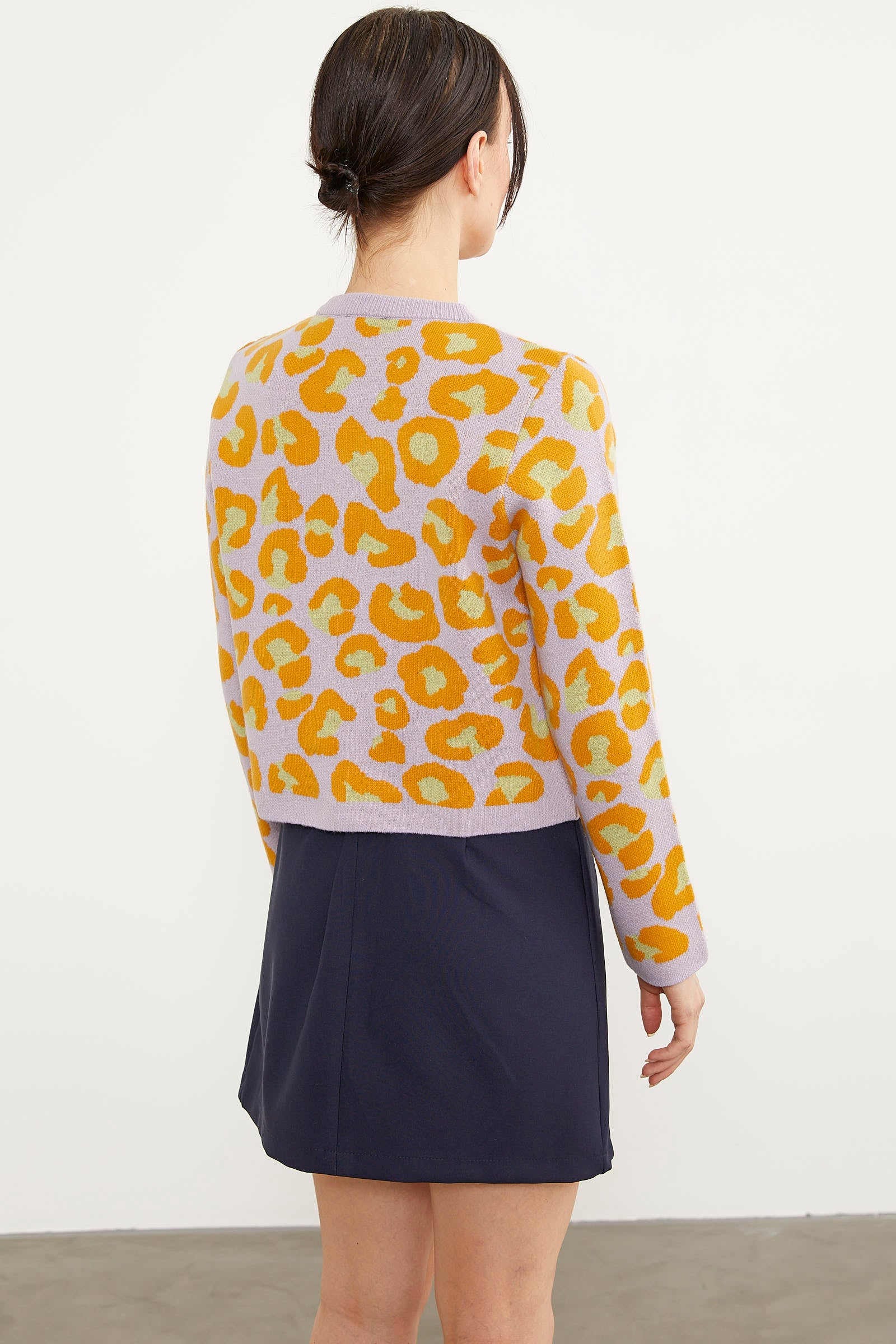 Leopar Desenli Triko Hırka - Lila (4) Sementa