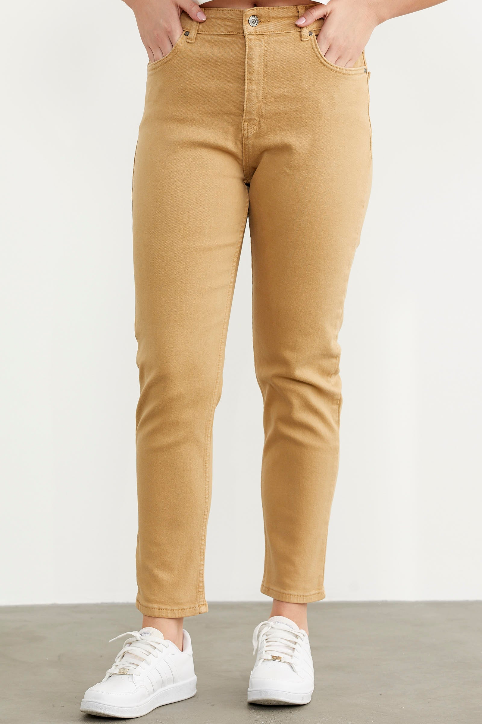 Likralı Fit Mom Jean - Kamel (3) Sementa