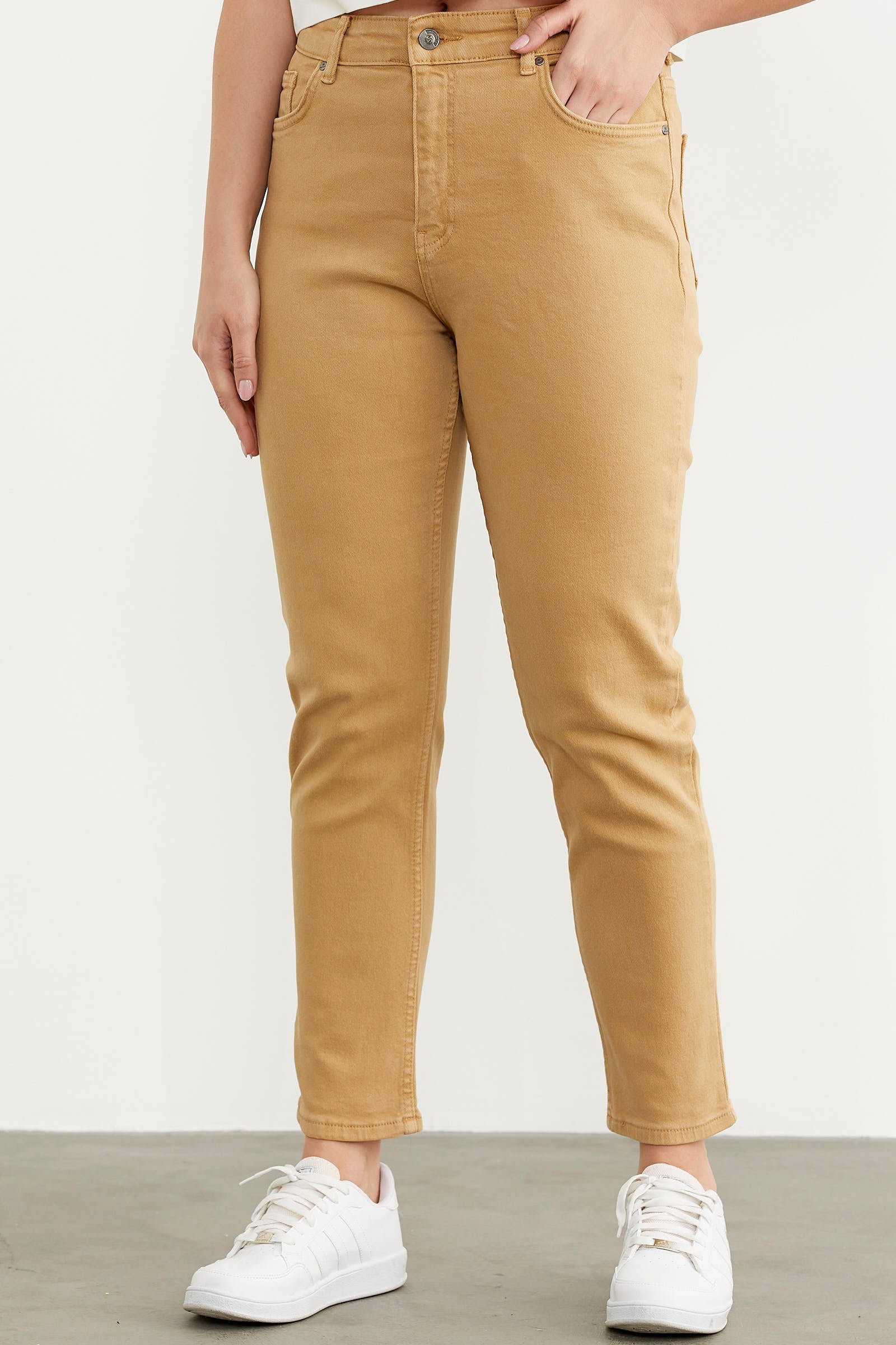 Likralı Fit Mom Jean - Kamel (2) Sementa