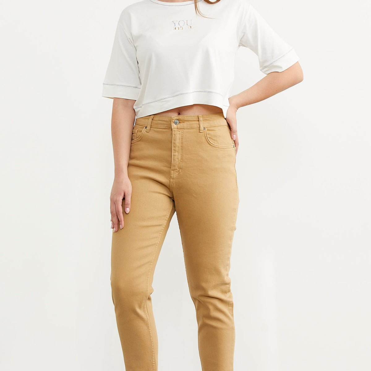 Pants Tight Fit Mom Jeans Lycra Fit Mom Jeans Camel