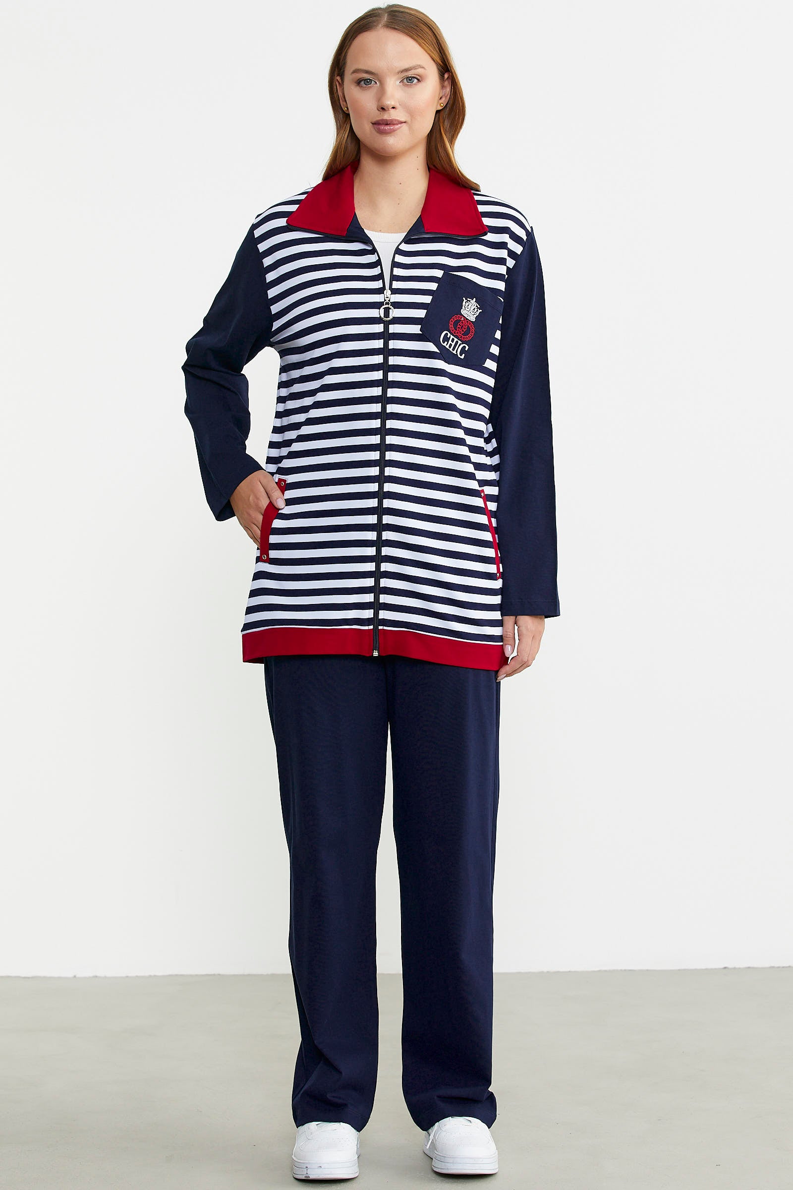 Marine Çizgili Mevsimlik Penye Takım - Lacivert - Sementa