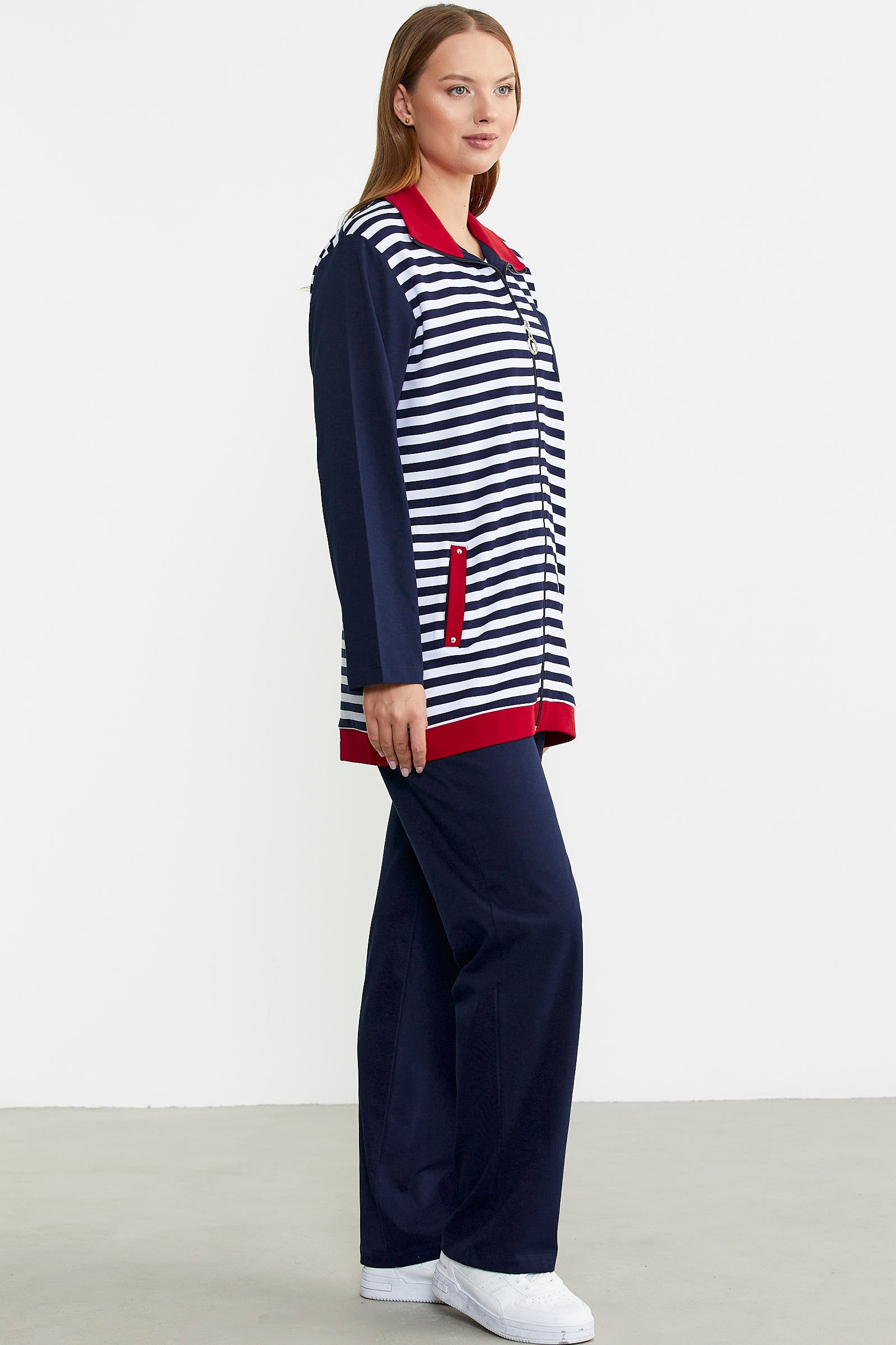 Marine Çizgili Mevsimlik Penye Takım - Lacivert - Sementa