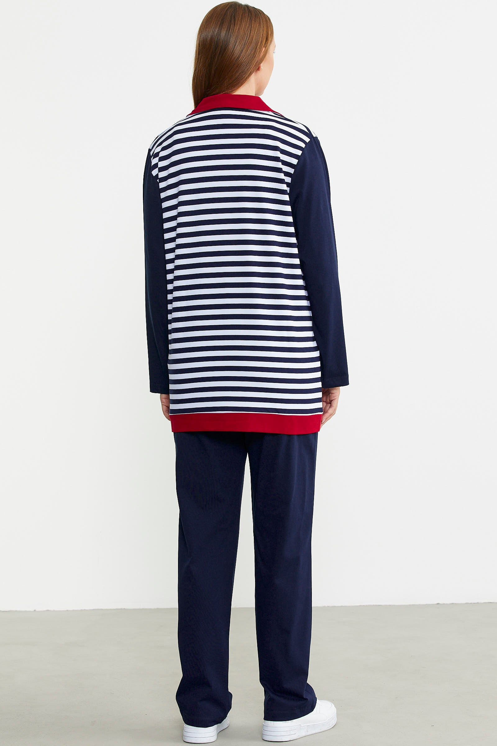 Marine Çizgili Mevsimlik Penye Takım - Lacivert - Sementa