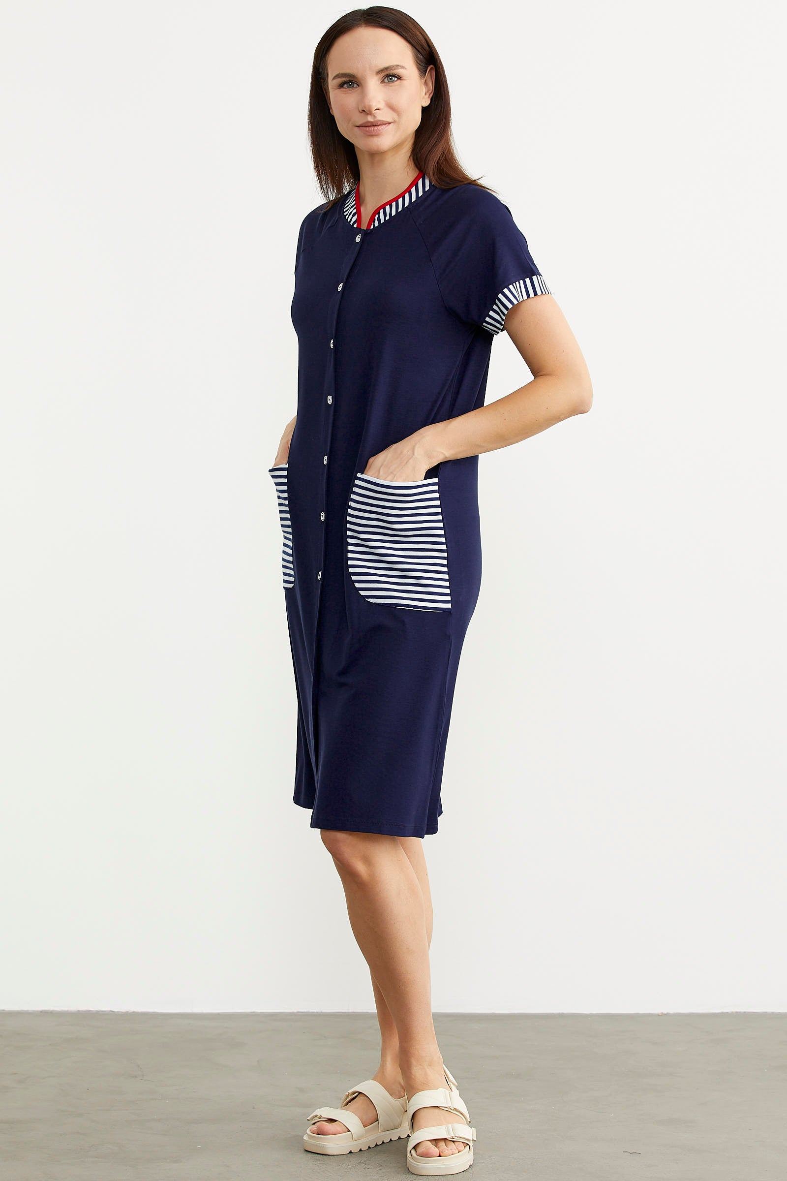 Marine Detaylı Düğmeli Penye Elbise - Lacivert (6) Sementa