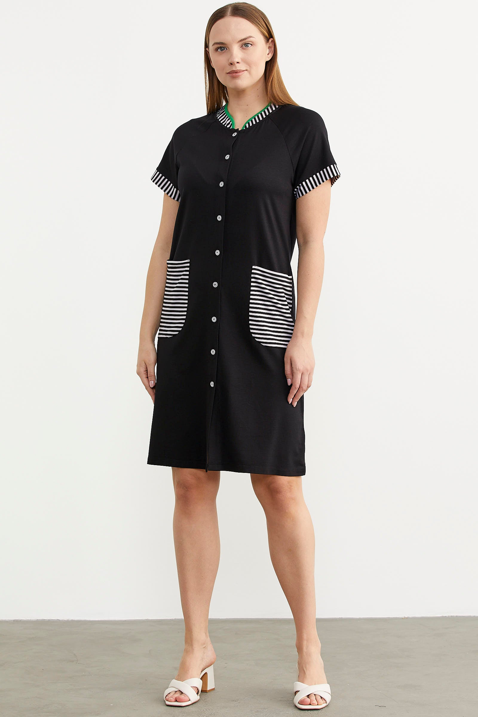 Marine Detaylı Düğmeli Penye Elbise - Siyah (2) Sementa