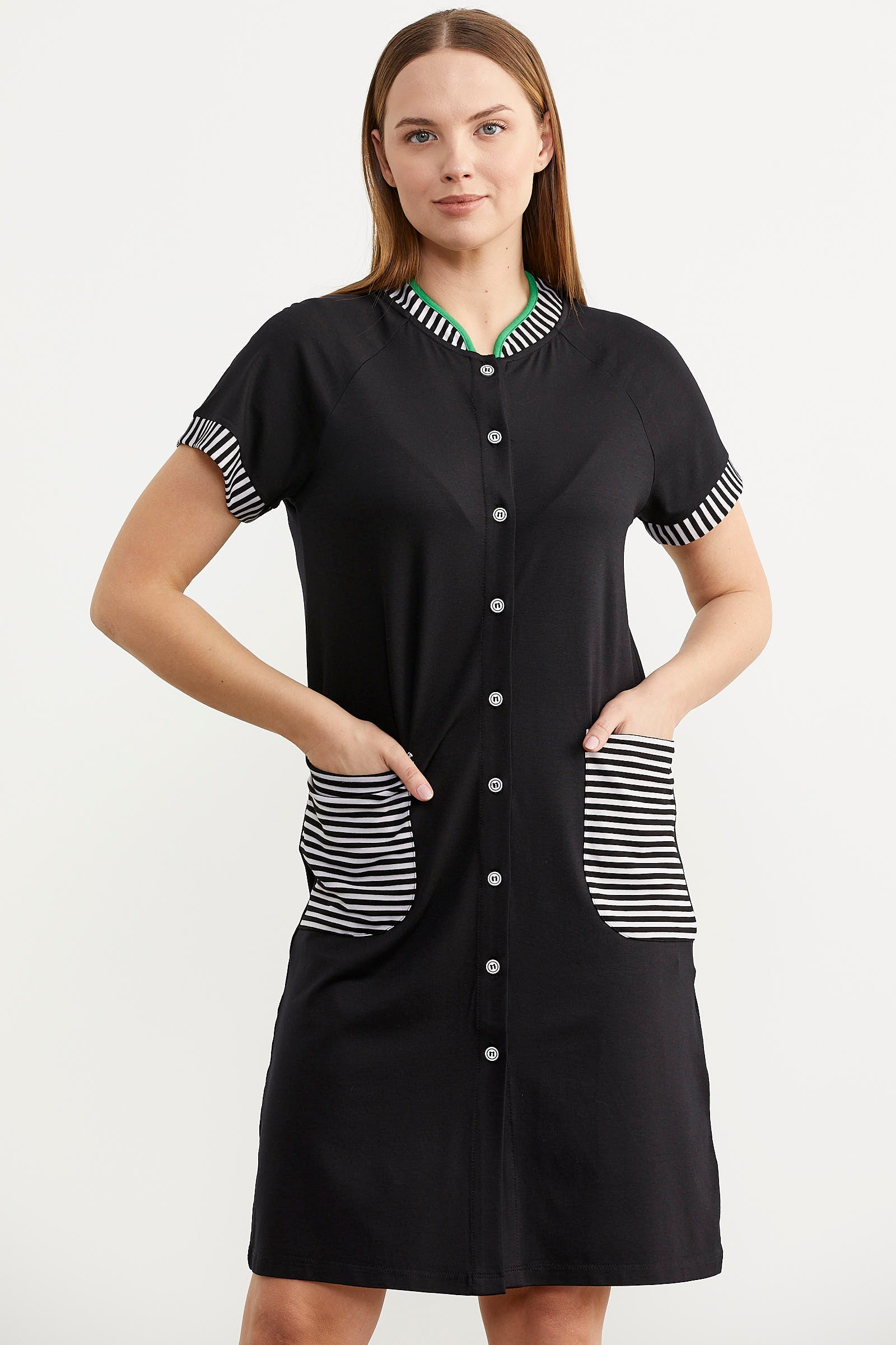 Marine Detaylı Düğmeli Penye Elbise - Siyah (3) Sementa