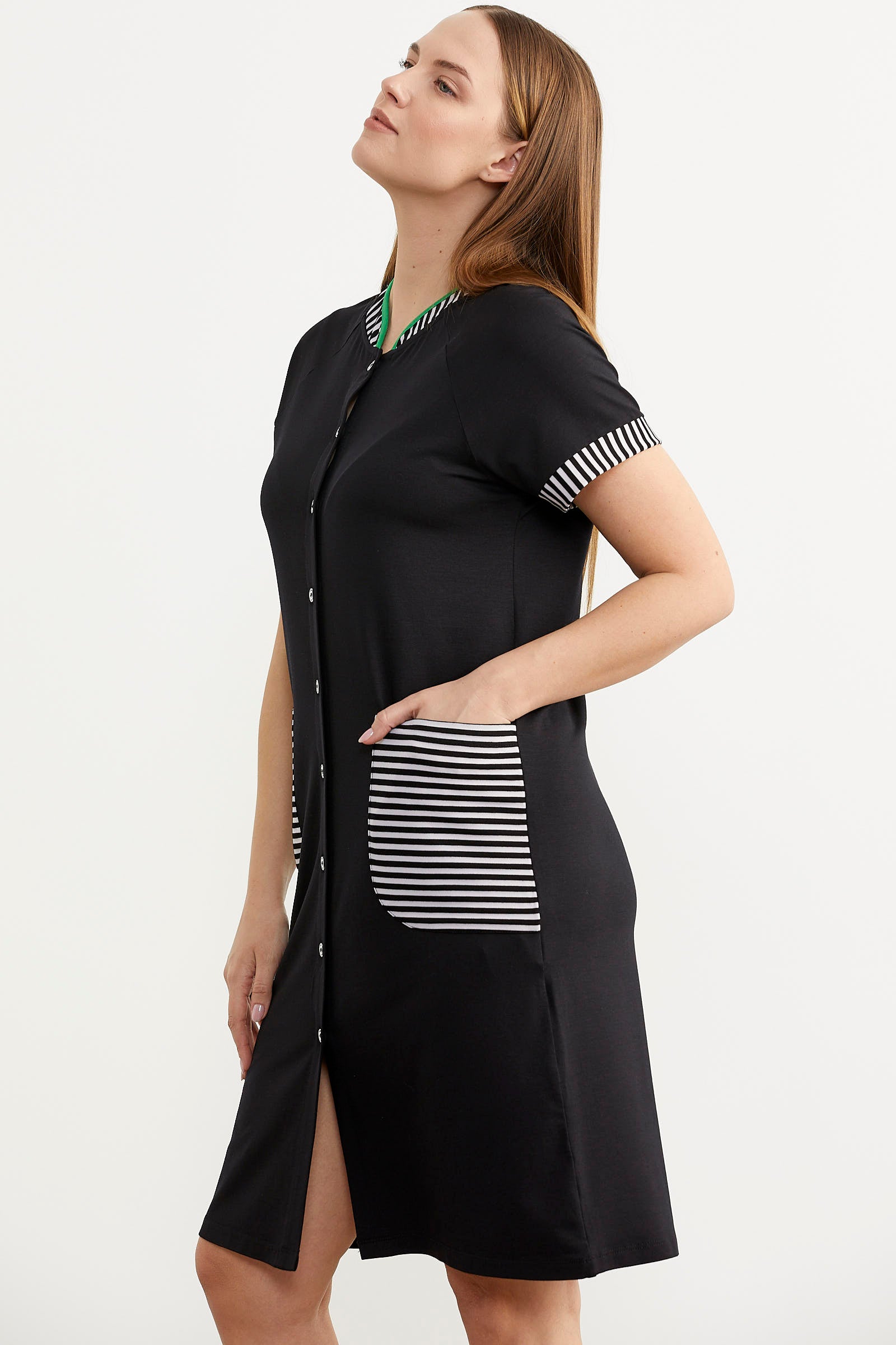 Marine Detaylı Düğmeli Penye Elbise - Siyah (4) Sementa