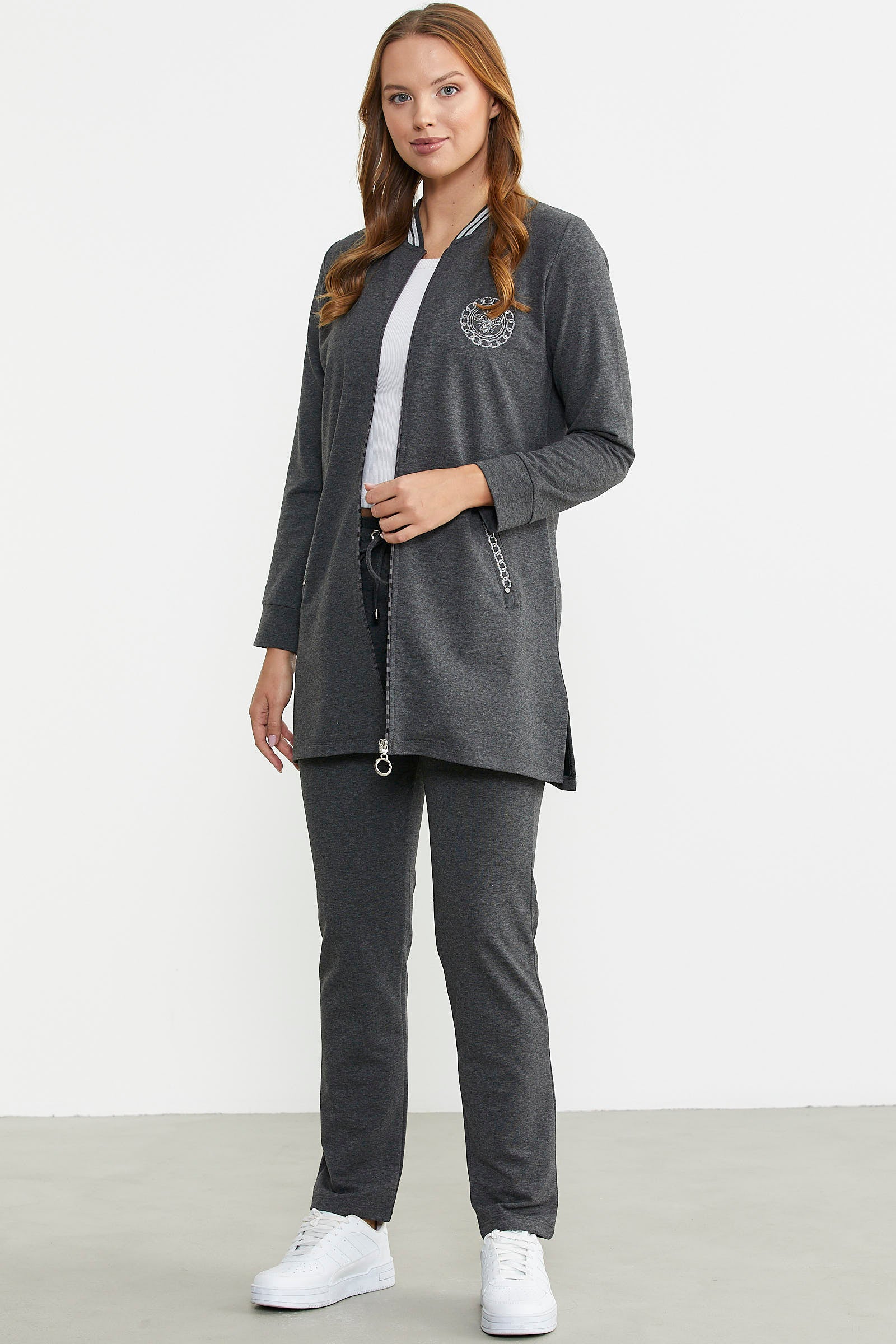 Marine Detaylı Tunik Eşofman Takım - Antrasit - Sementa