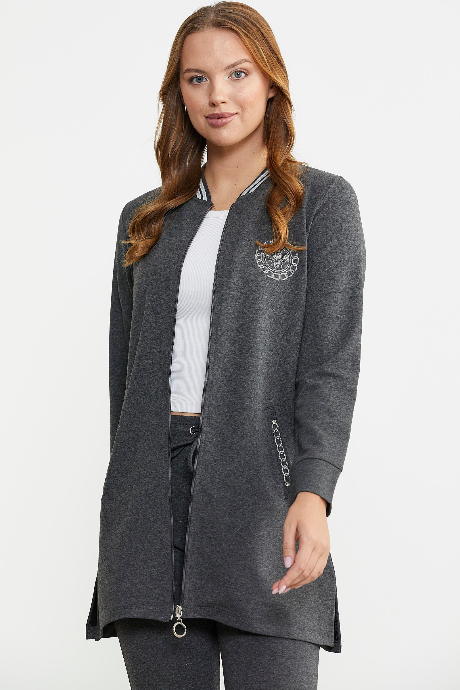 Marine Detaylı Tunik Eşofman Takım - Antrasit - Sementa