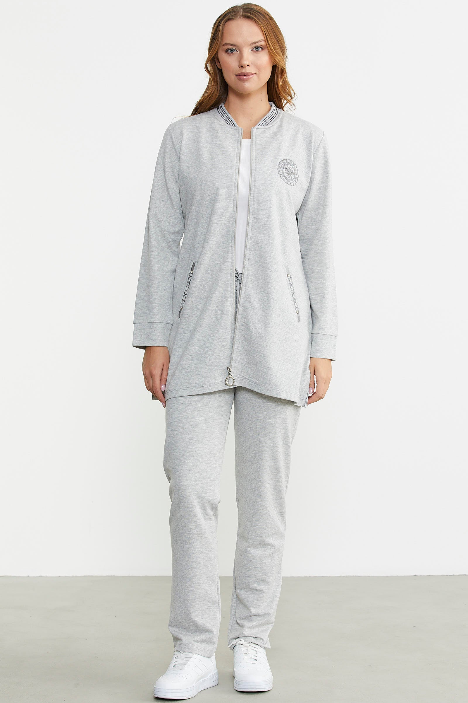 Marine Detaylı Tunik Eşofman Takım - Gri - Sementa