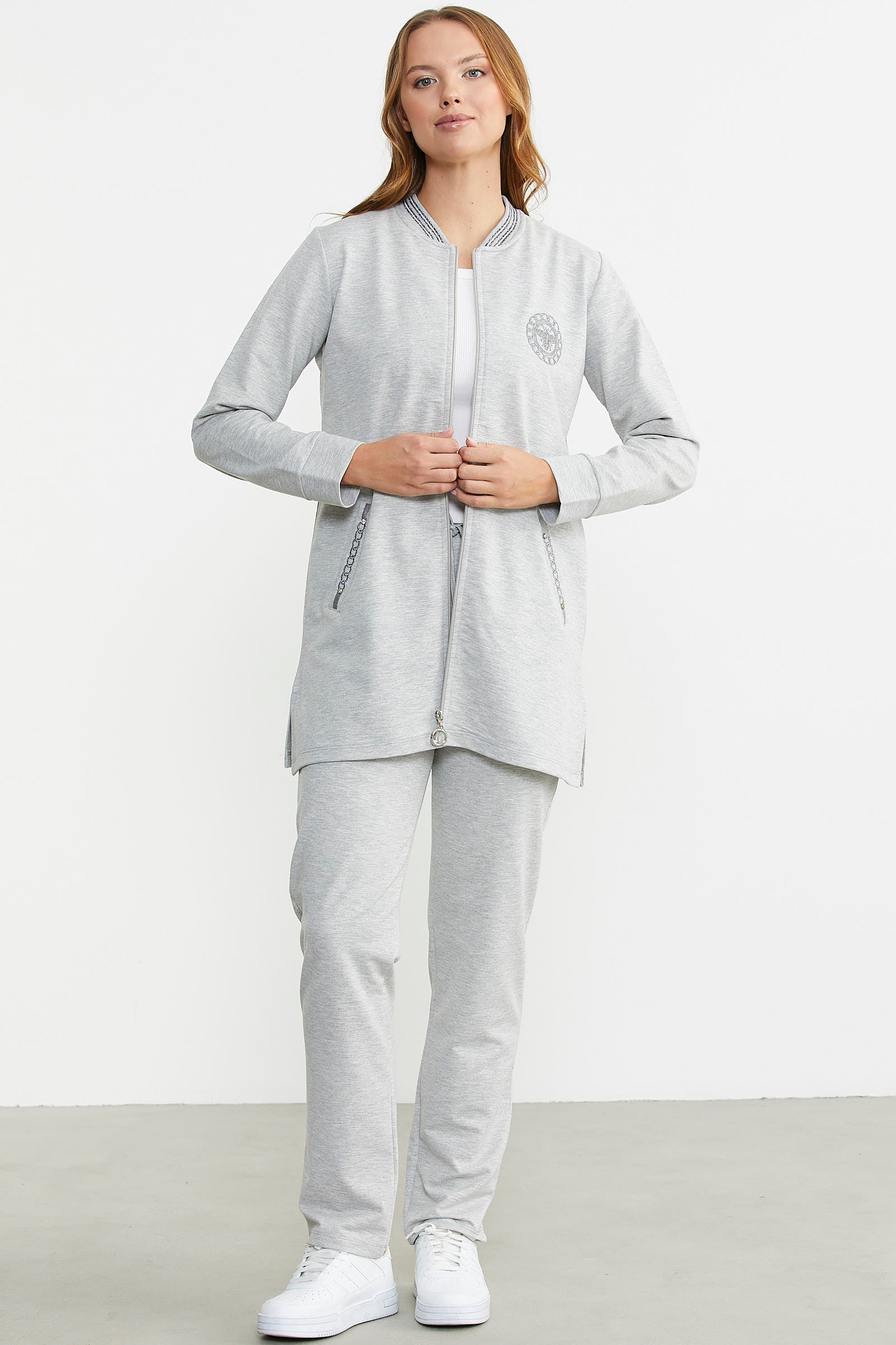 Marine Detaylı Tunik Eşofman Takım - Gri - Sementa