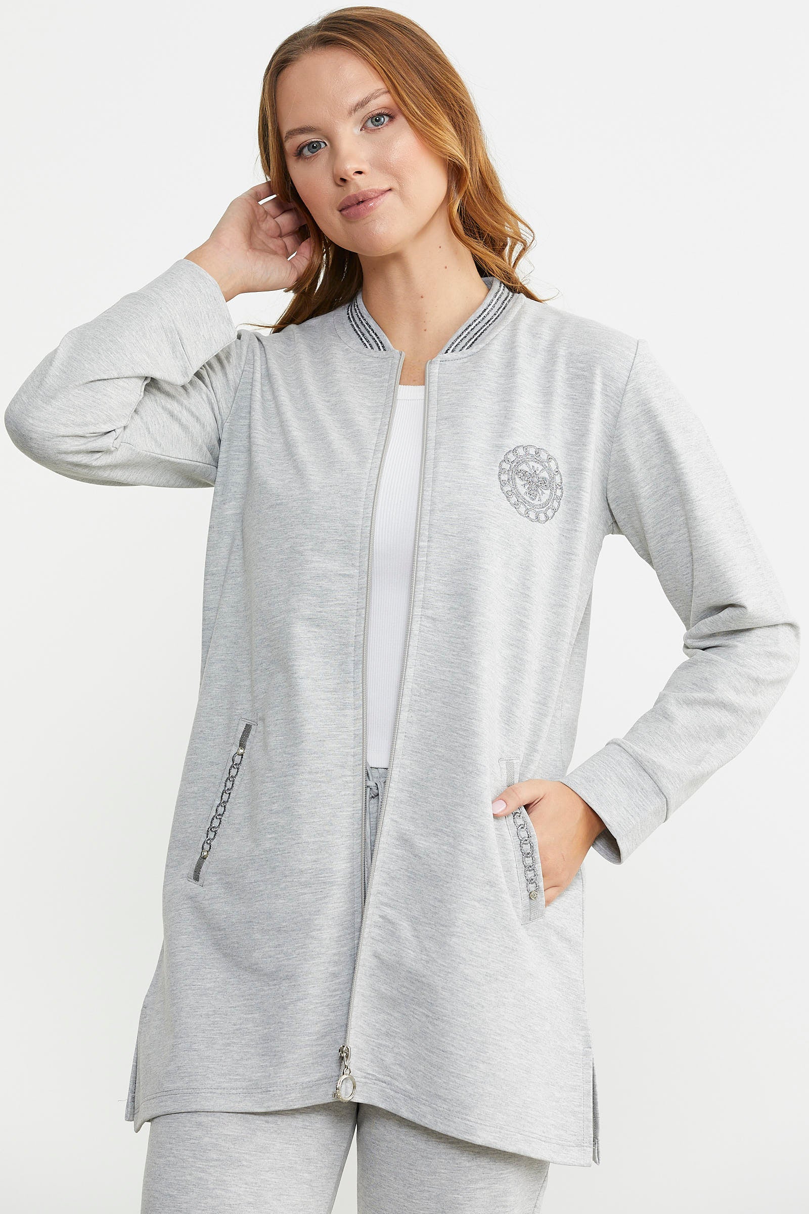 Marine Detaylı Tunik Eşofman Takım - Gri - Sementa