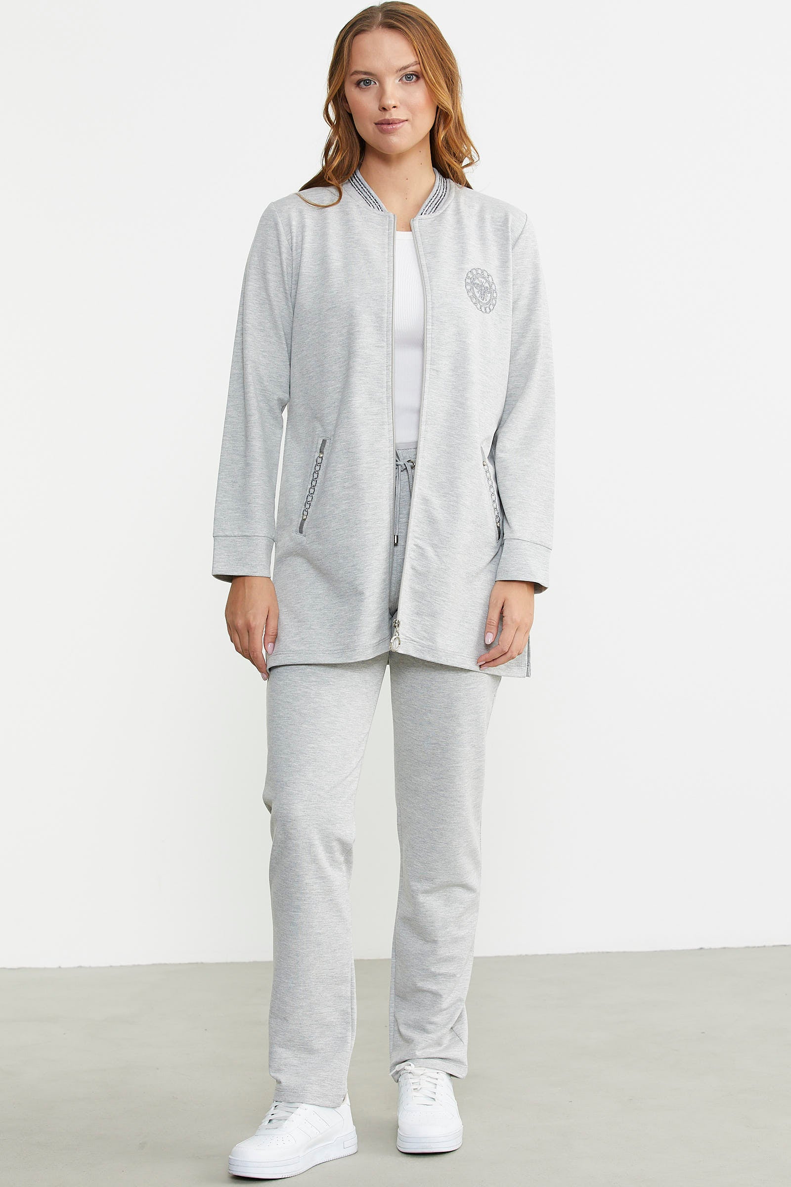 Marine Detaylı Tunik Eşofman Takım - Gri - Sementa