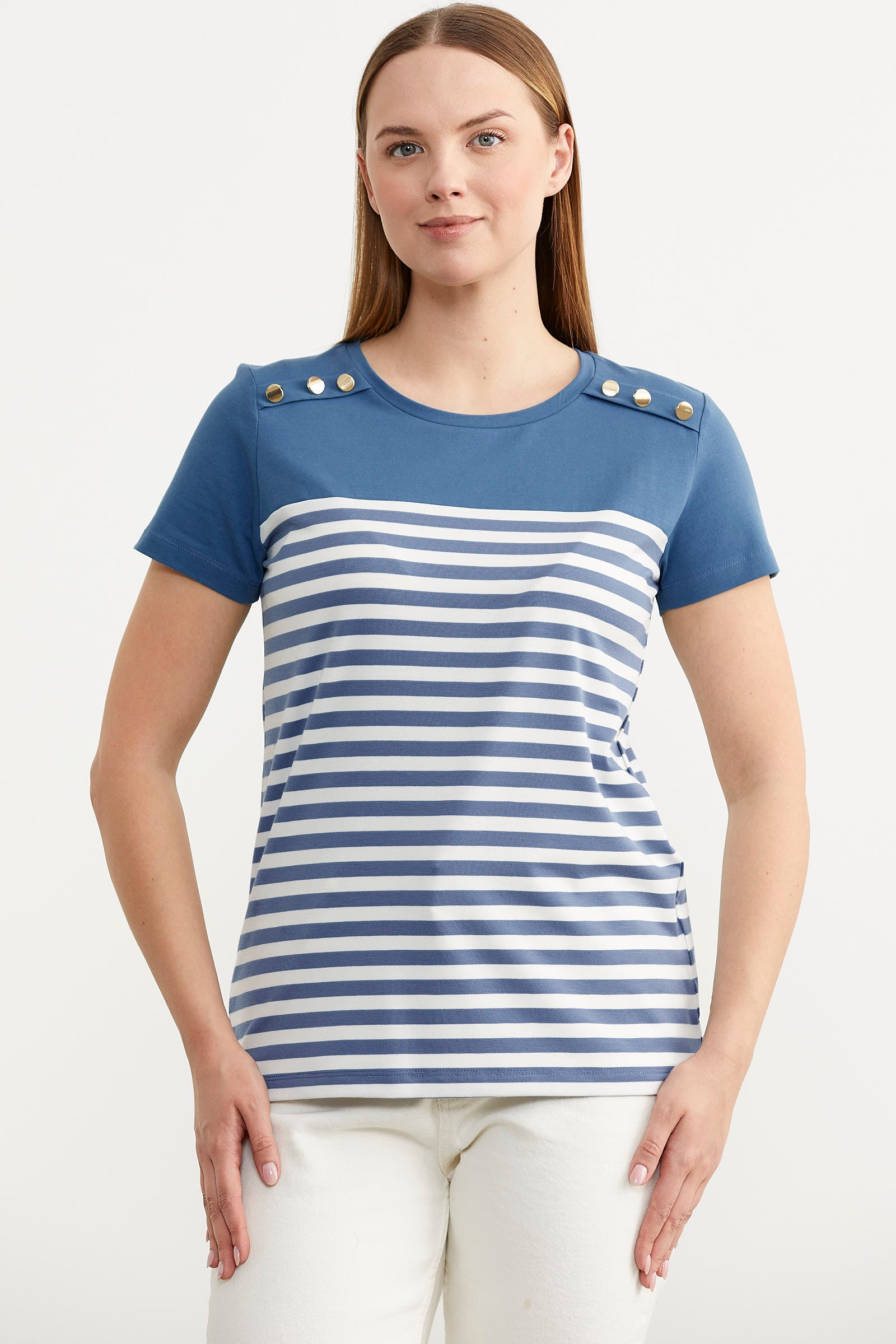 Marine Düğme Detaylı Tişört - Indigo (1) Sementa