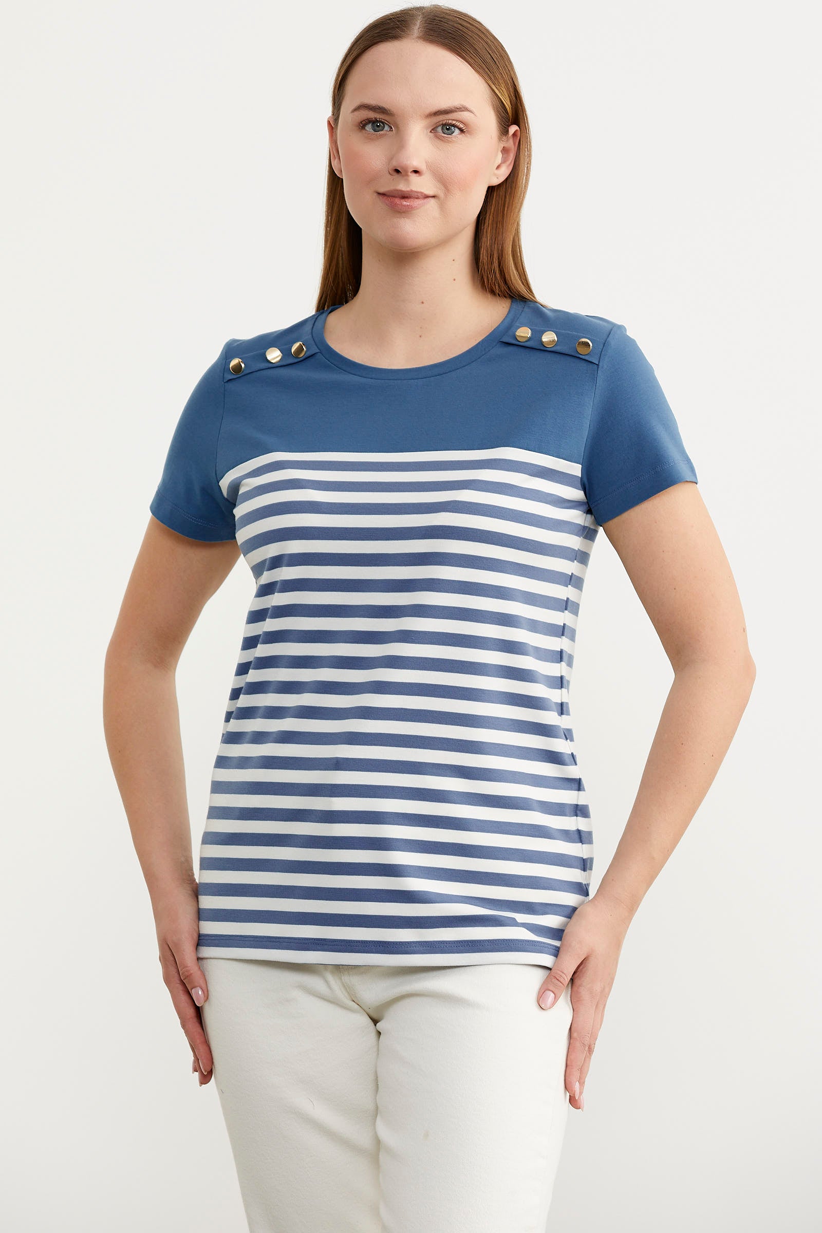 Marine Düğme Detaylı Tişört - Indigo (3) Sementa