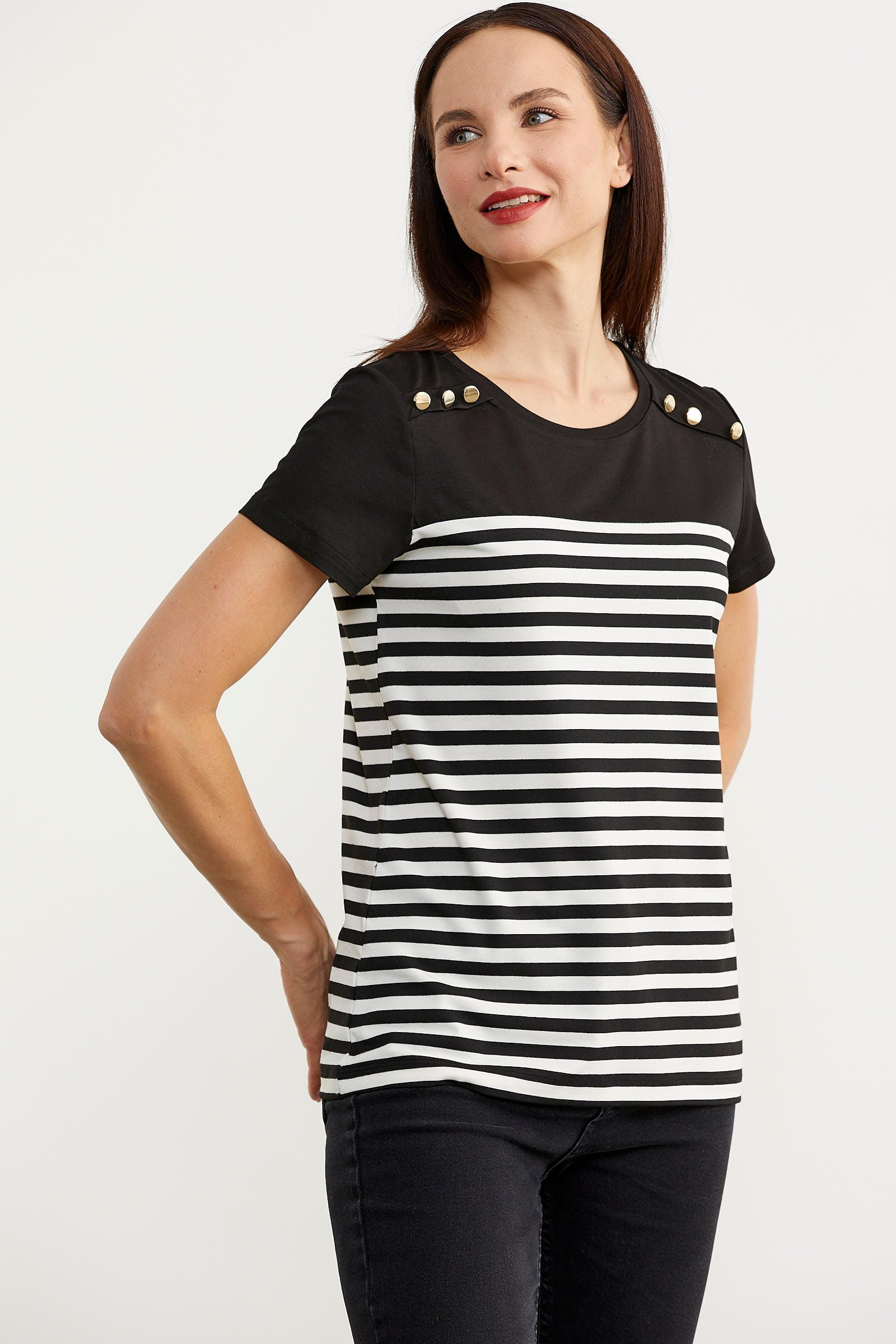 Marine Düğme Detaylı Tişört - Siyah (3) Sementa