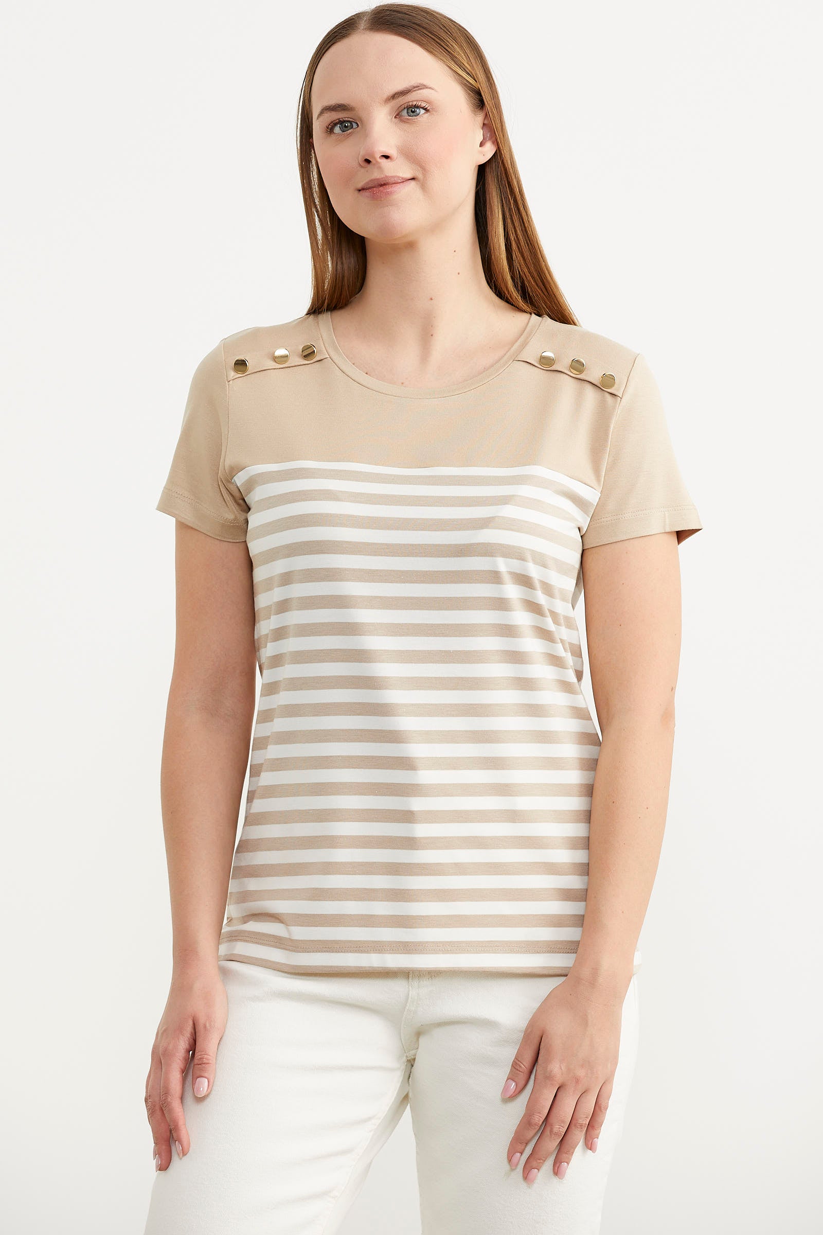 Marine Düğme Detaylı Tişört - Vizon (2) Sementa