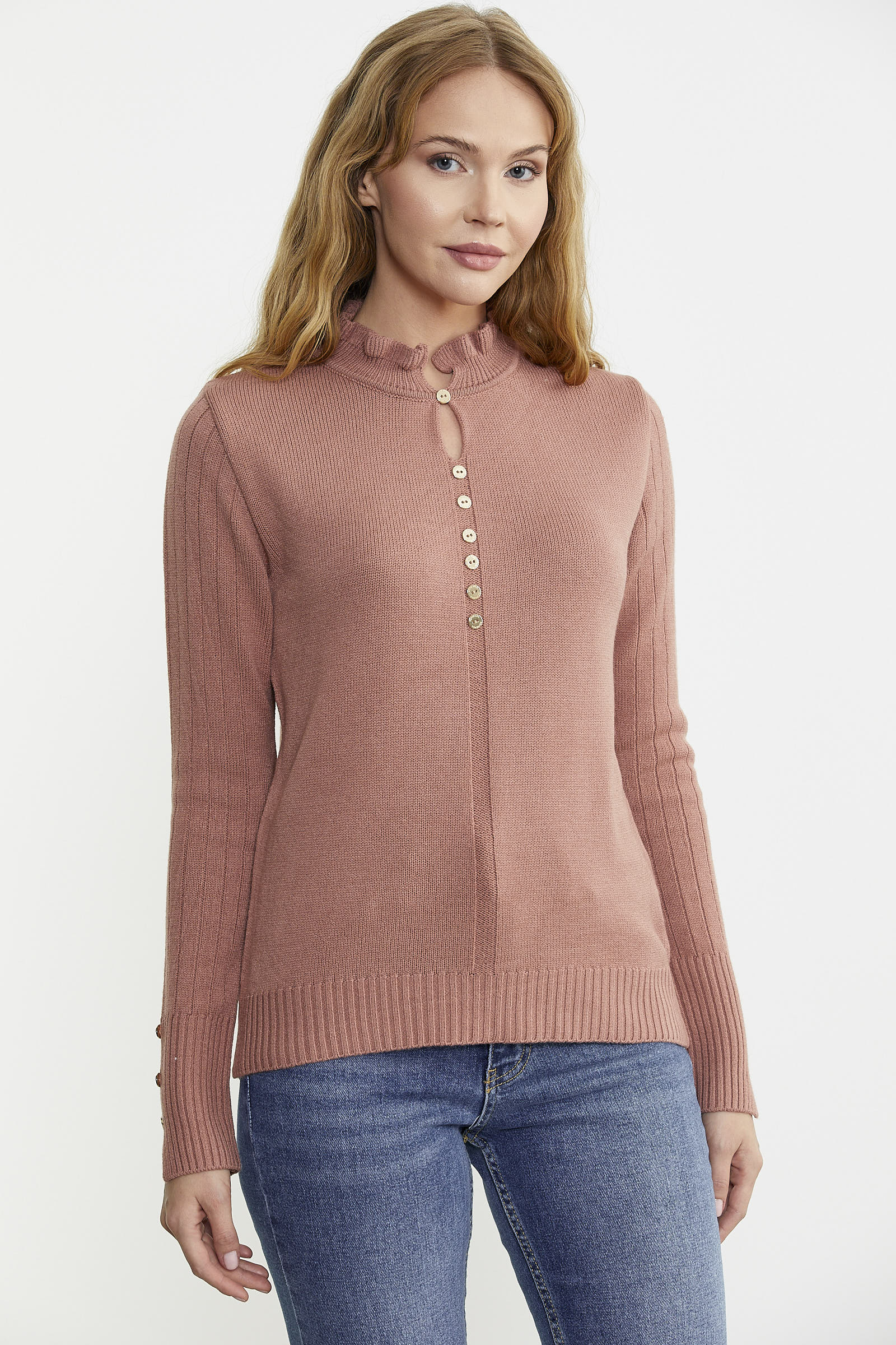 Metal Düğme Detaylı Triko Kazak - Gül - Sementa