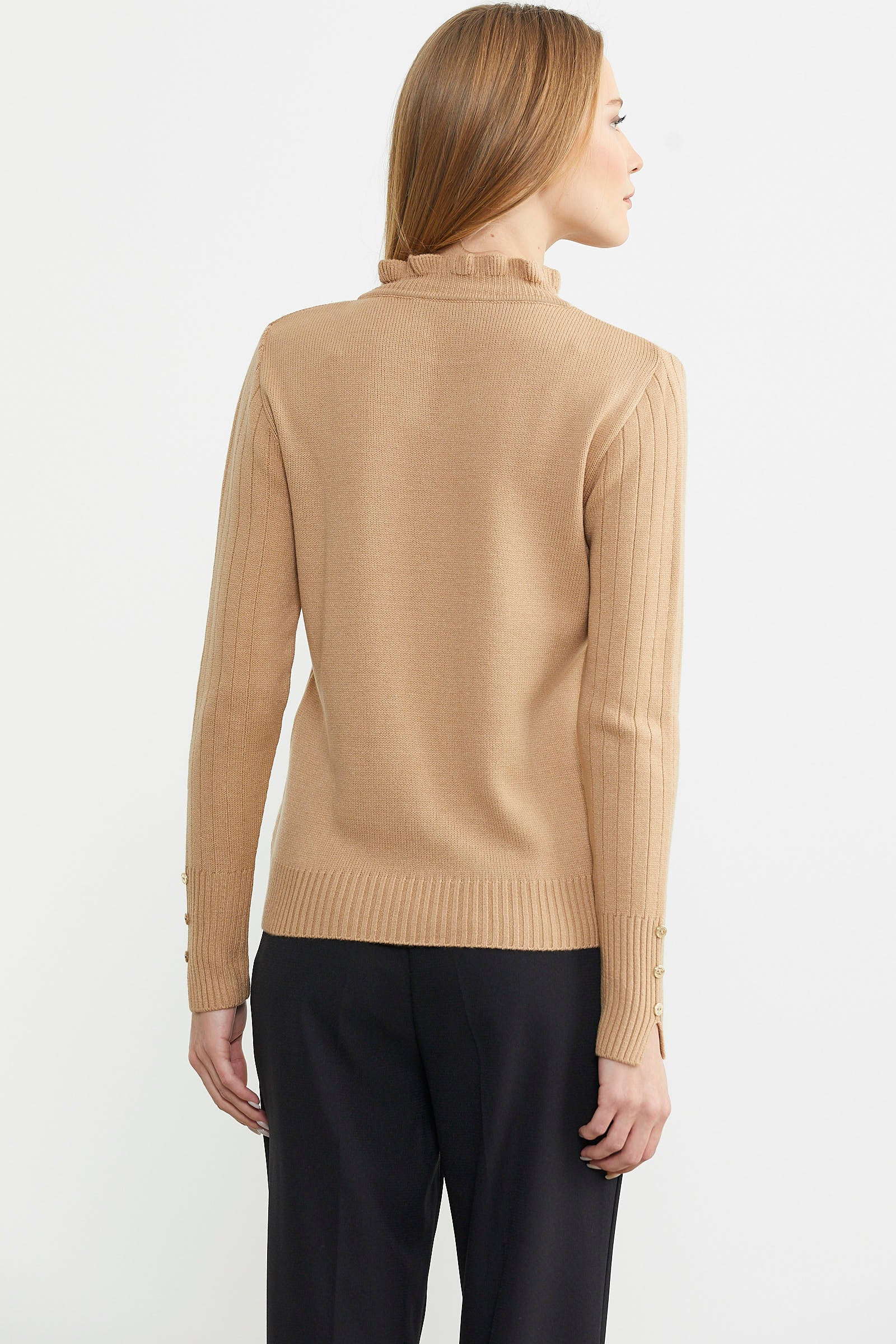 Metal Düğme Detaylı Triko Kazak - Kamel - Sementa