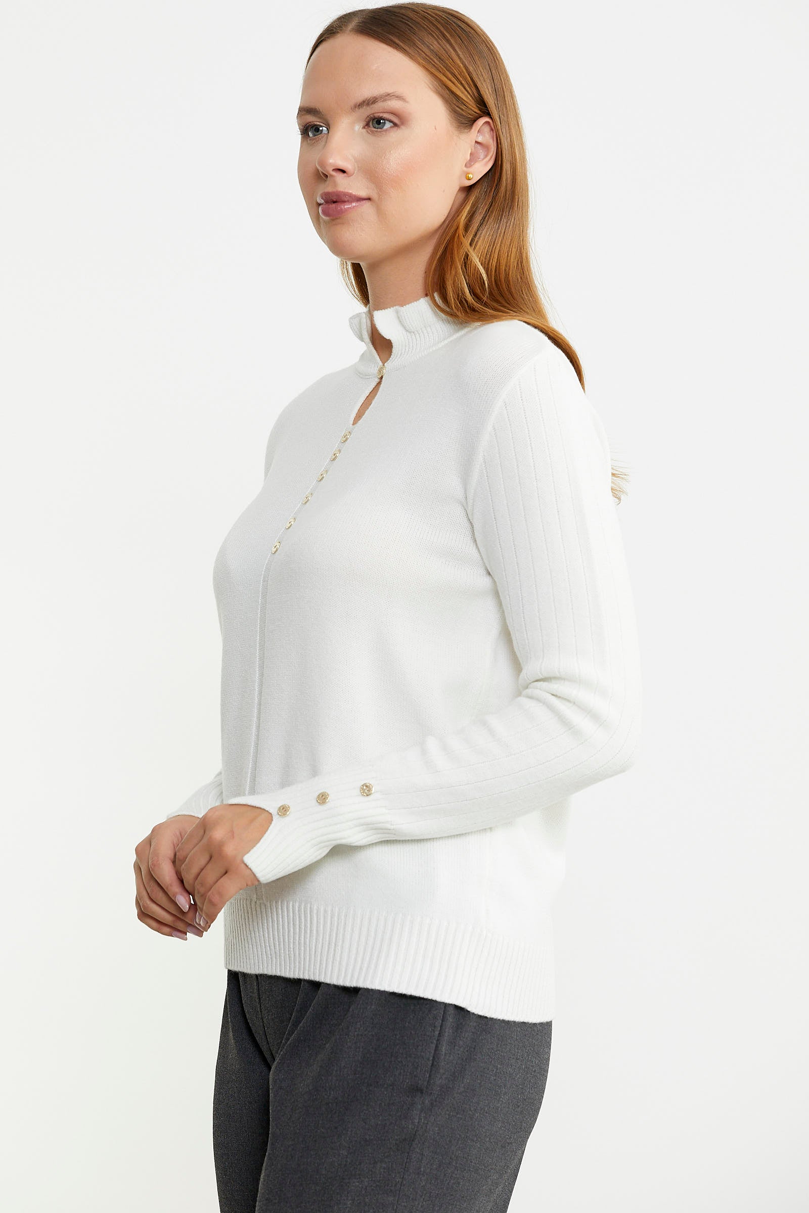 Metal Düğme Detaylı Triko Kazak - Kemik - Sementa