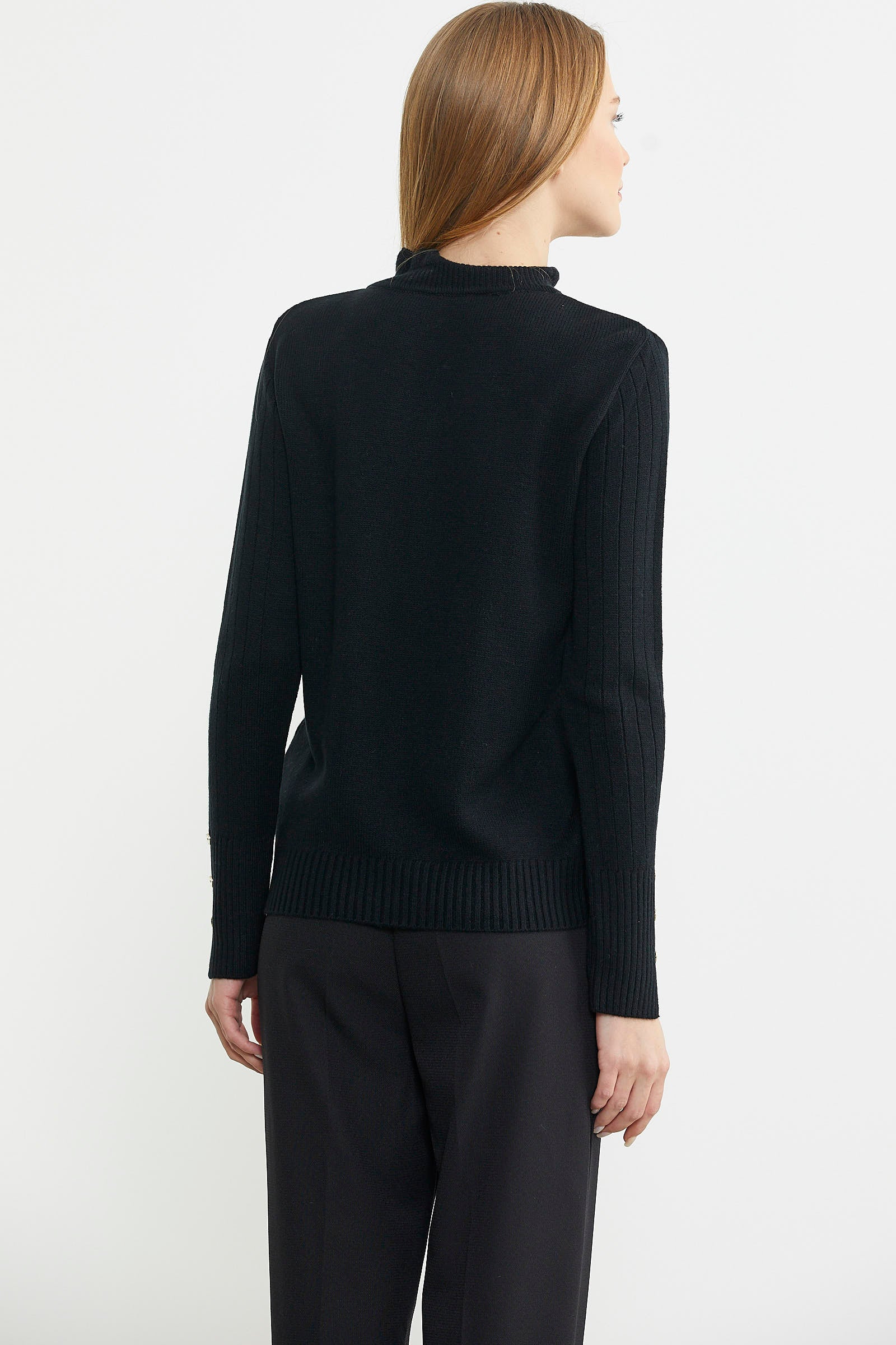 Metal Düğme Detaylı Triko Kazak - Siyah - Sementa