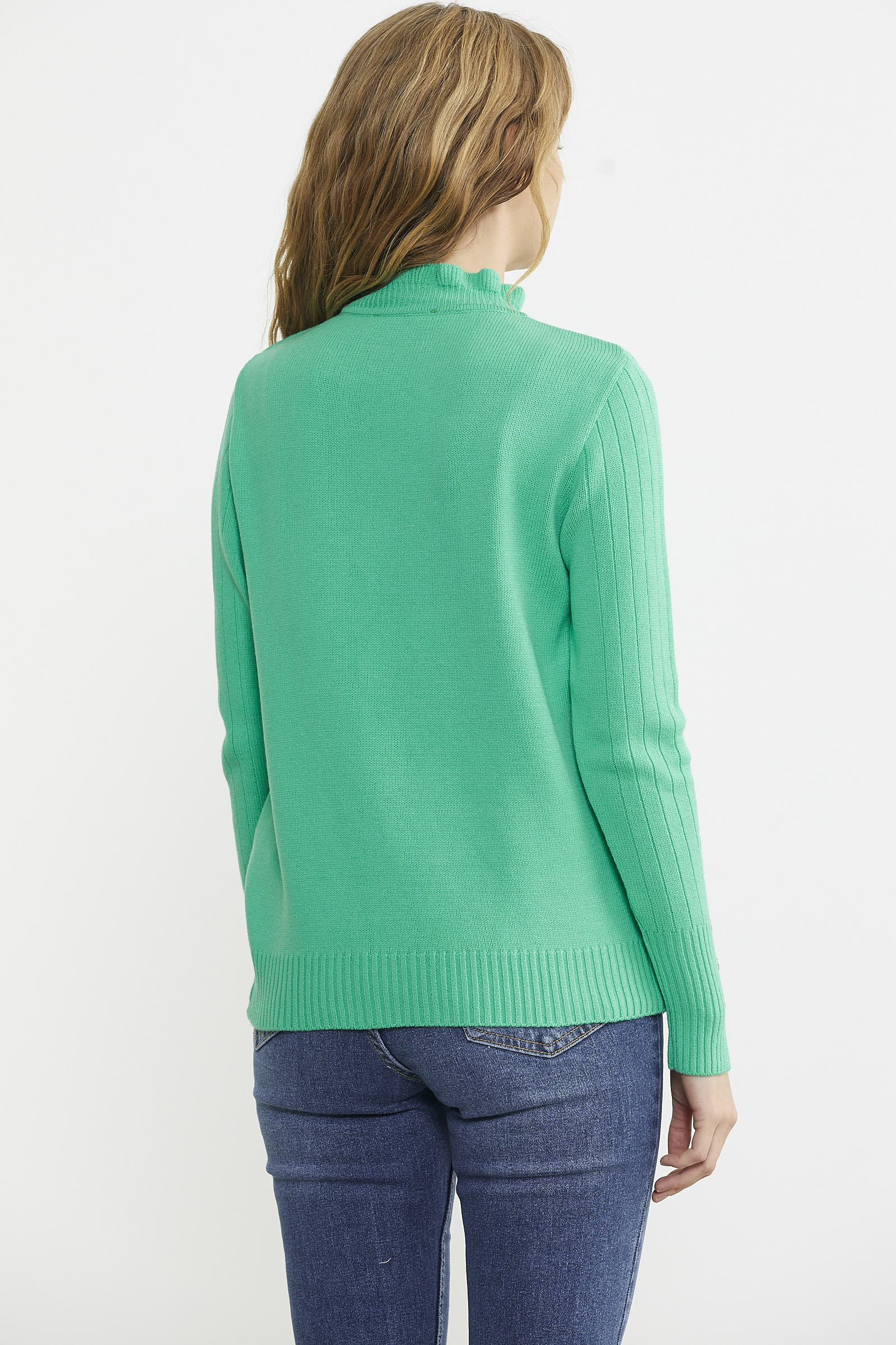 Metal Düğme Detaylı Triko Kazak - Yeşil - Sementa