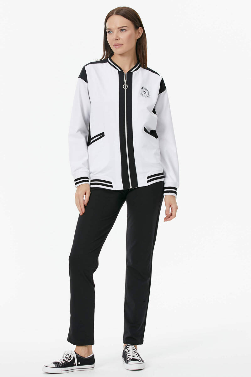 Metal Fermuarlı Blok Renk Eşofman Takım - Beyaz (2) Sementa