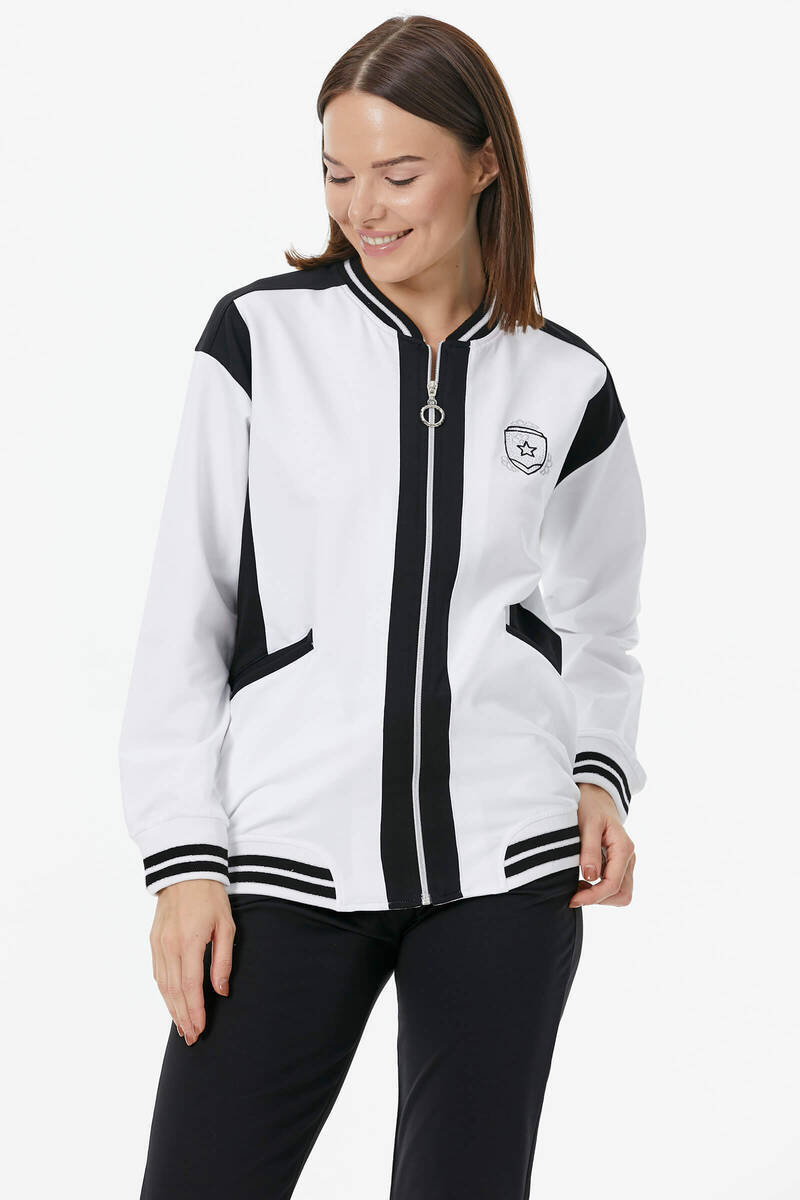 Metal Fermuarlı Blok Renk Eşofman Takım - Beyaz (4) Sementa