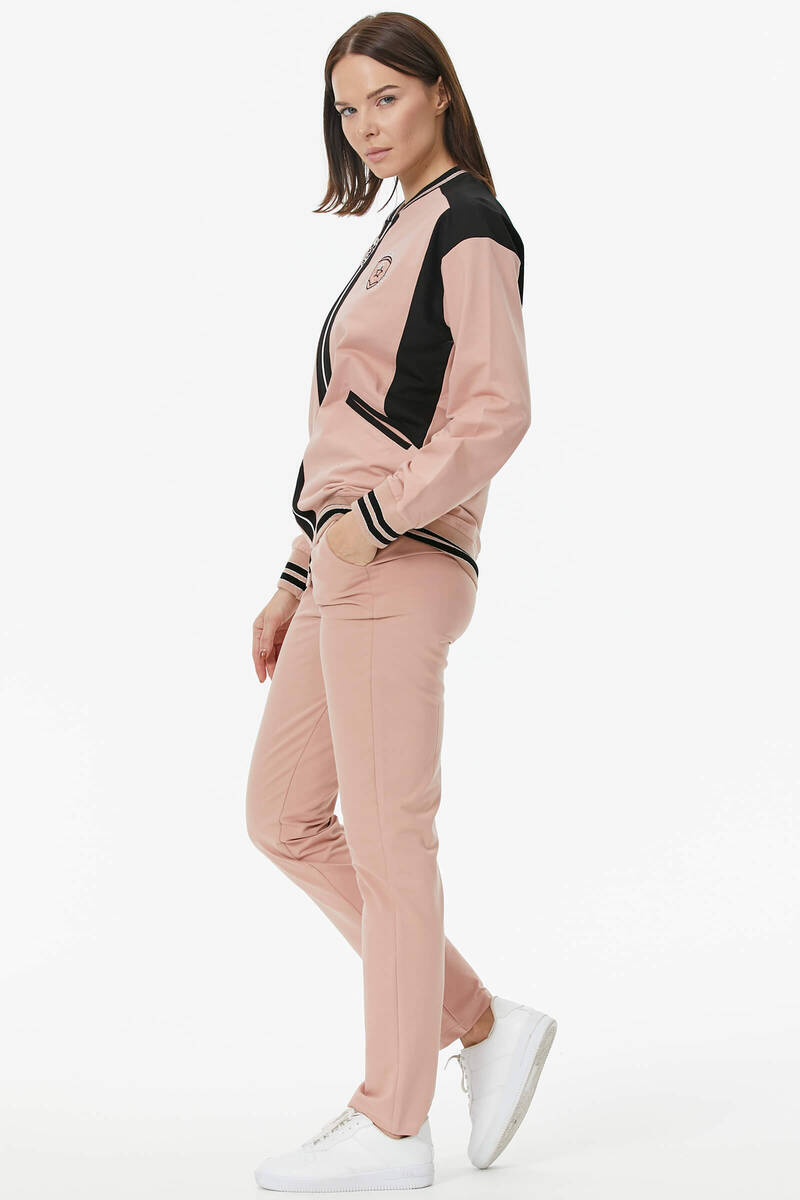 Metal Fermuarlı Blok Renk Eşofman Takım - Pudra (5) Sementa