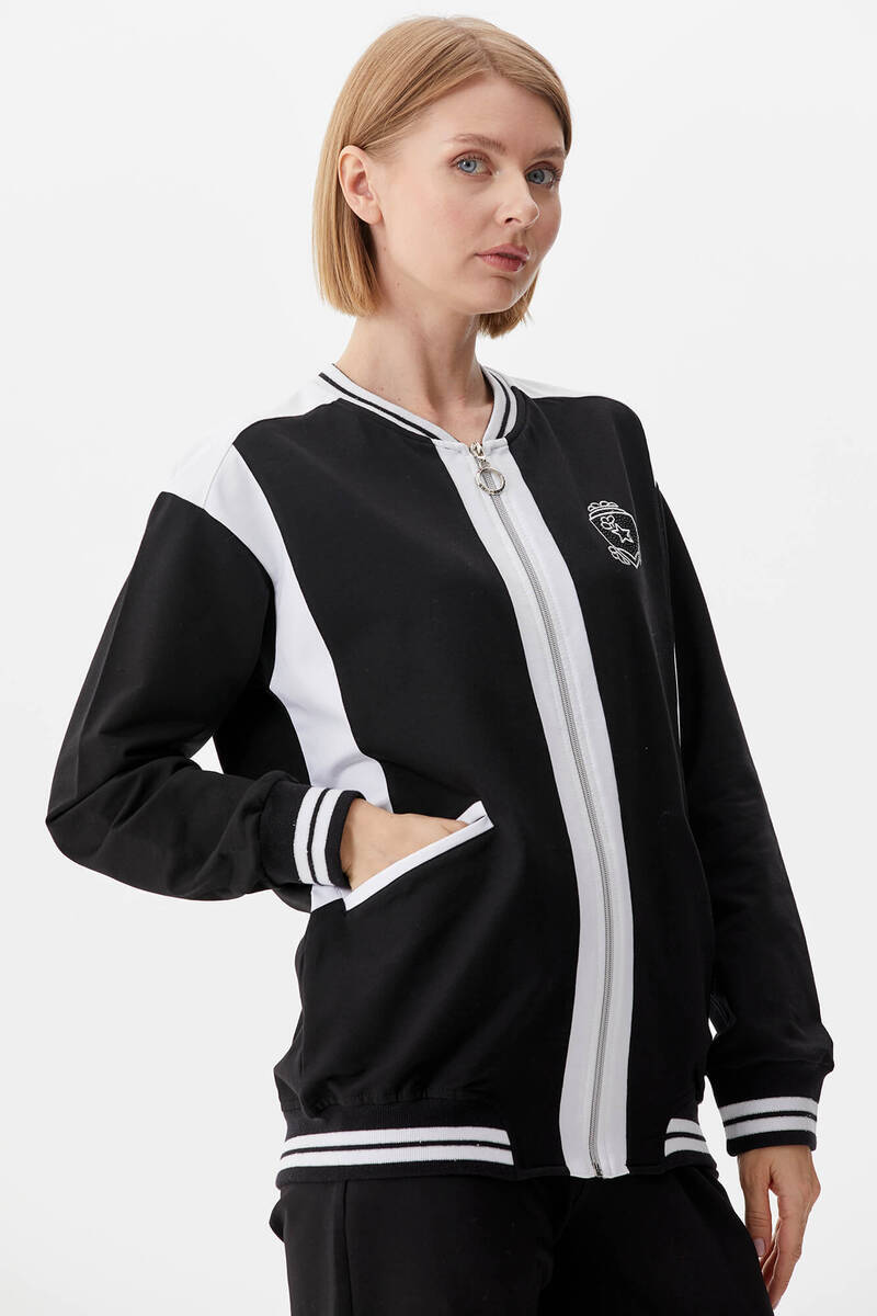 Metal Fermuarlı Blok Renk Eşofman Takım - Siyah (3) Sementa