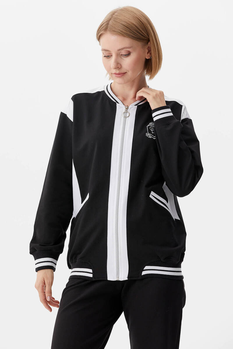 Metal Fermuarlı Blok Renk Eşofman Takım - Siyah (4) Sementa