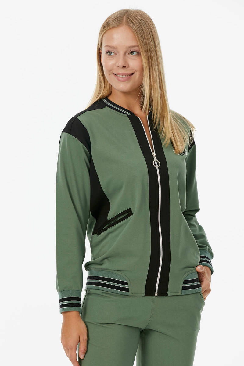 Metal Fermuarlı Blok Renk Eşofman Takım - Yeşil (2) Sementa