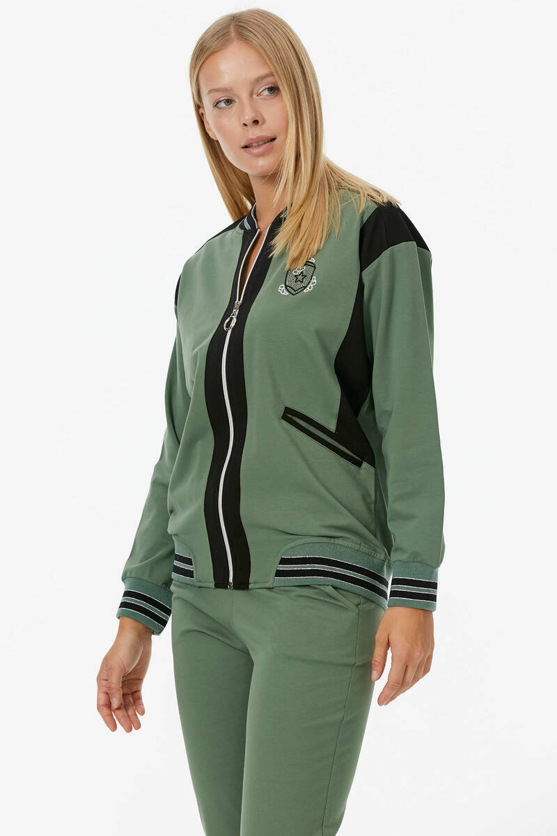 Metal Fermuarlı Blok Renk Eşofman Takım - Yeşil (3) Sementa