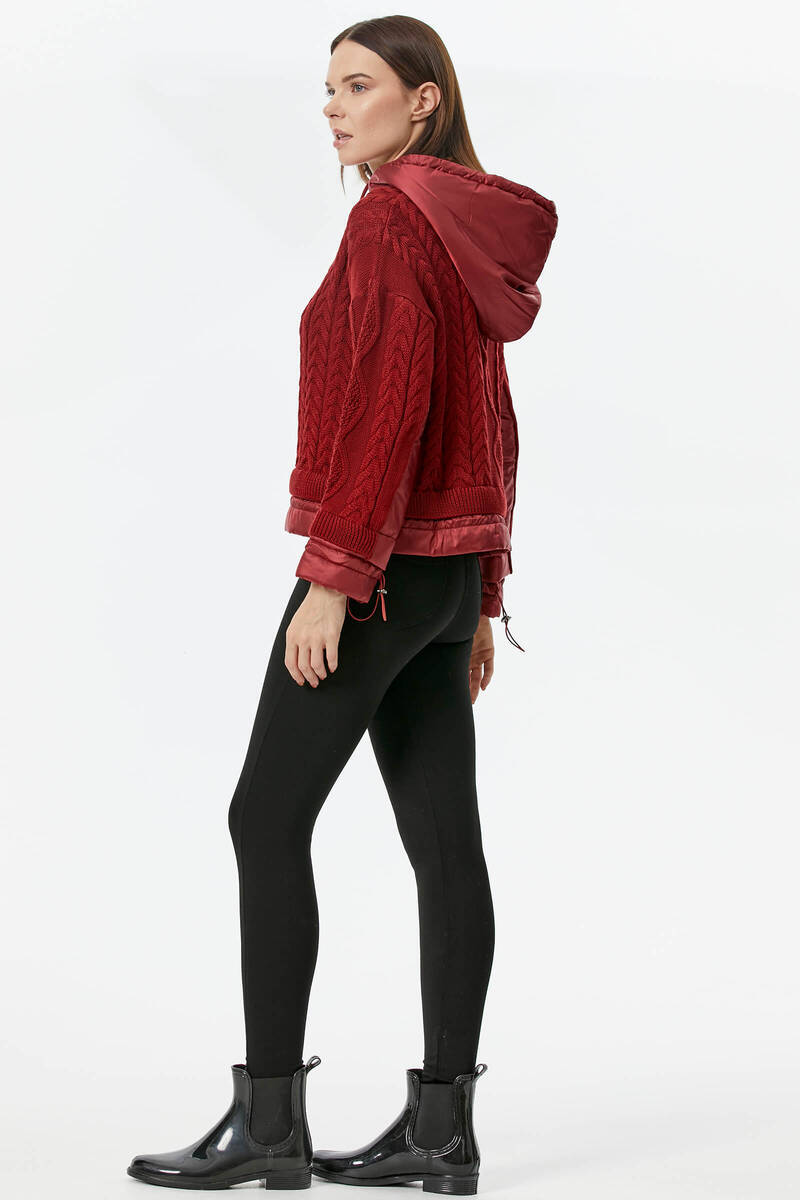 Miflon Kombinli Kapüşonlu Triko Kazak - Bordo (4) Sementa